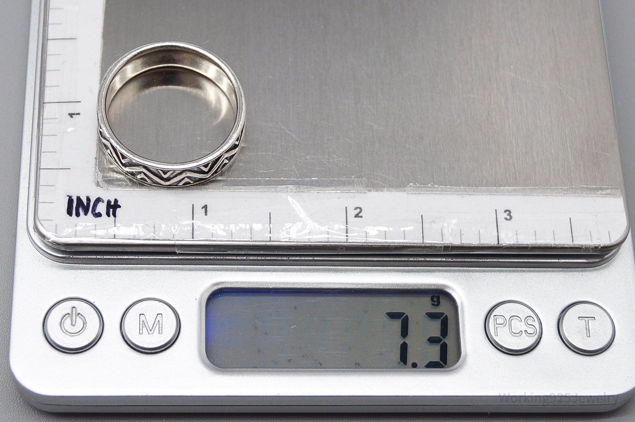 Vintage Zig Zag Pattern Sterling Silver Band Ring - Size 11.75