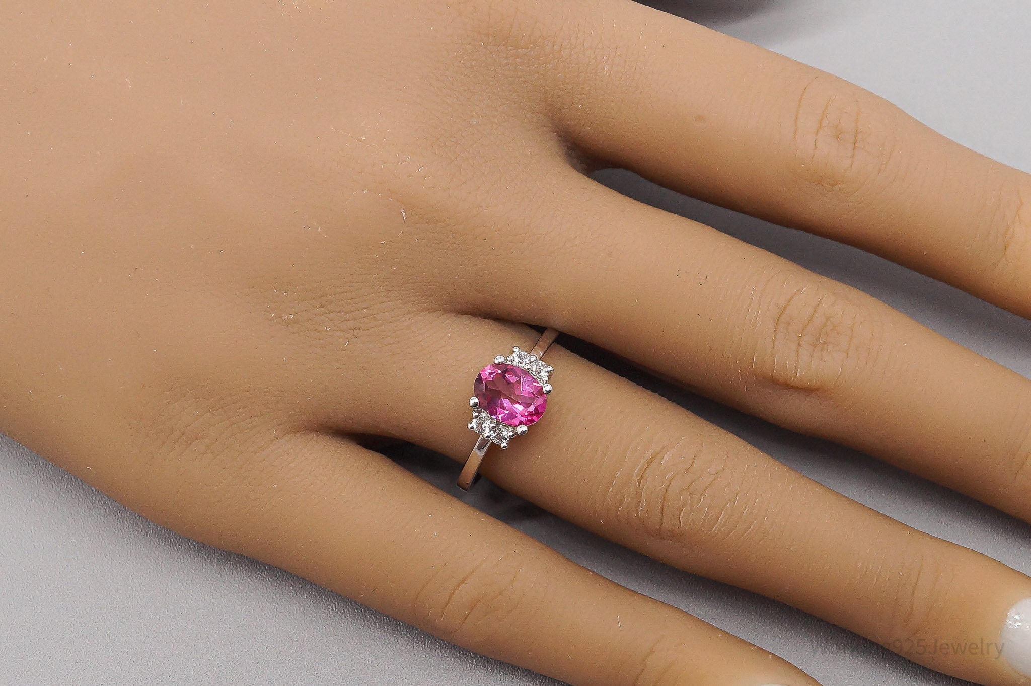 JTV TGGC Pink & White Topaz Sterling Silver Ring - Size 7.75