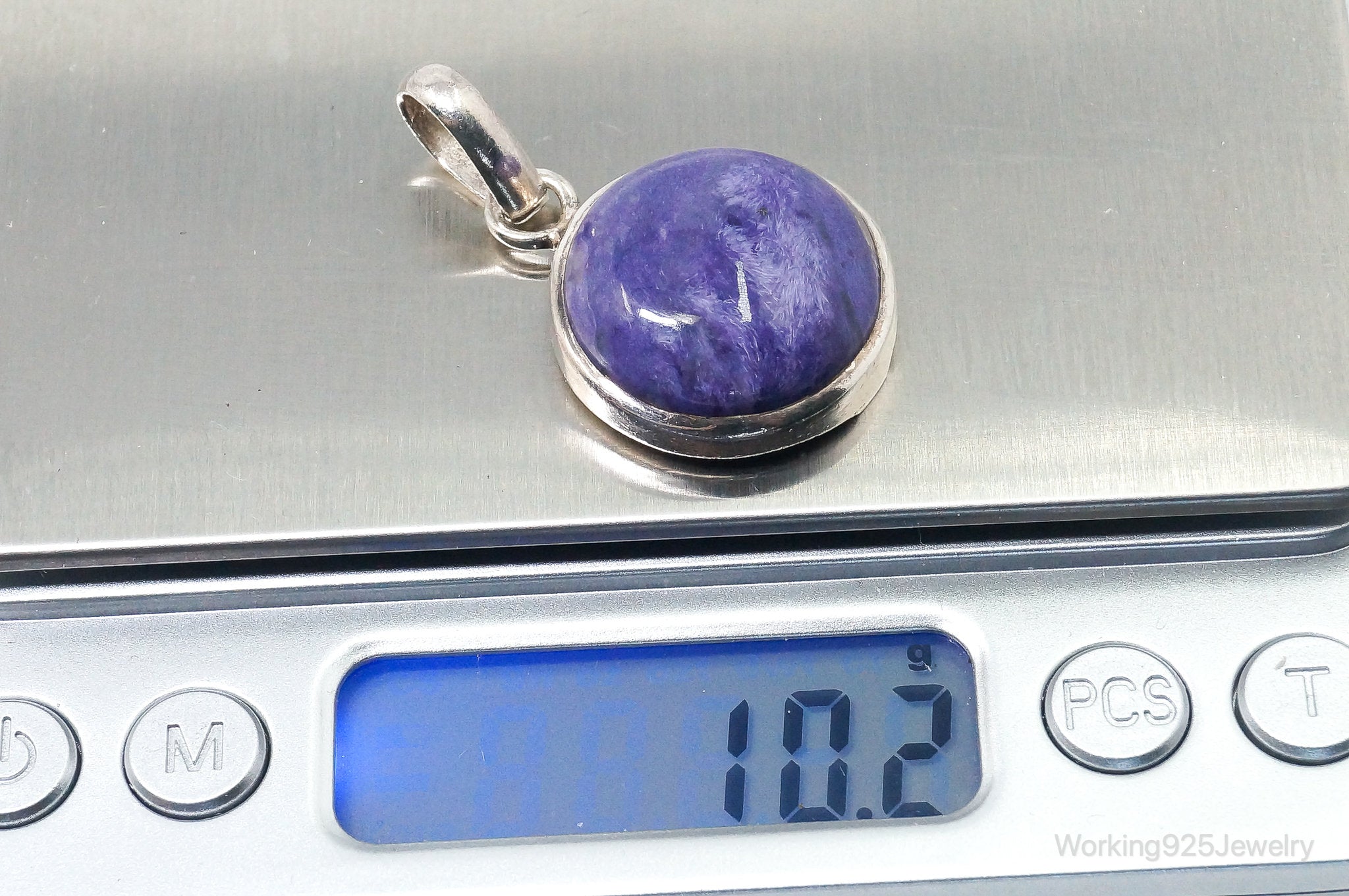 Vintage Large Purple Gemstone Sterling Silver Necklace Pendant