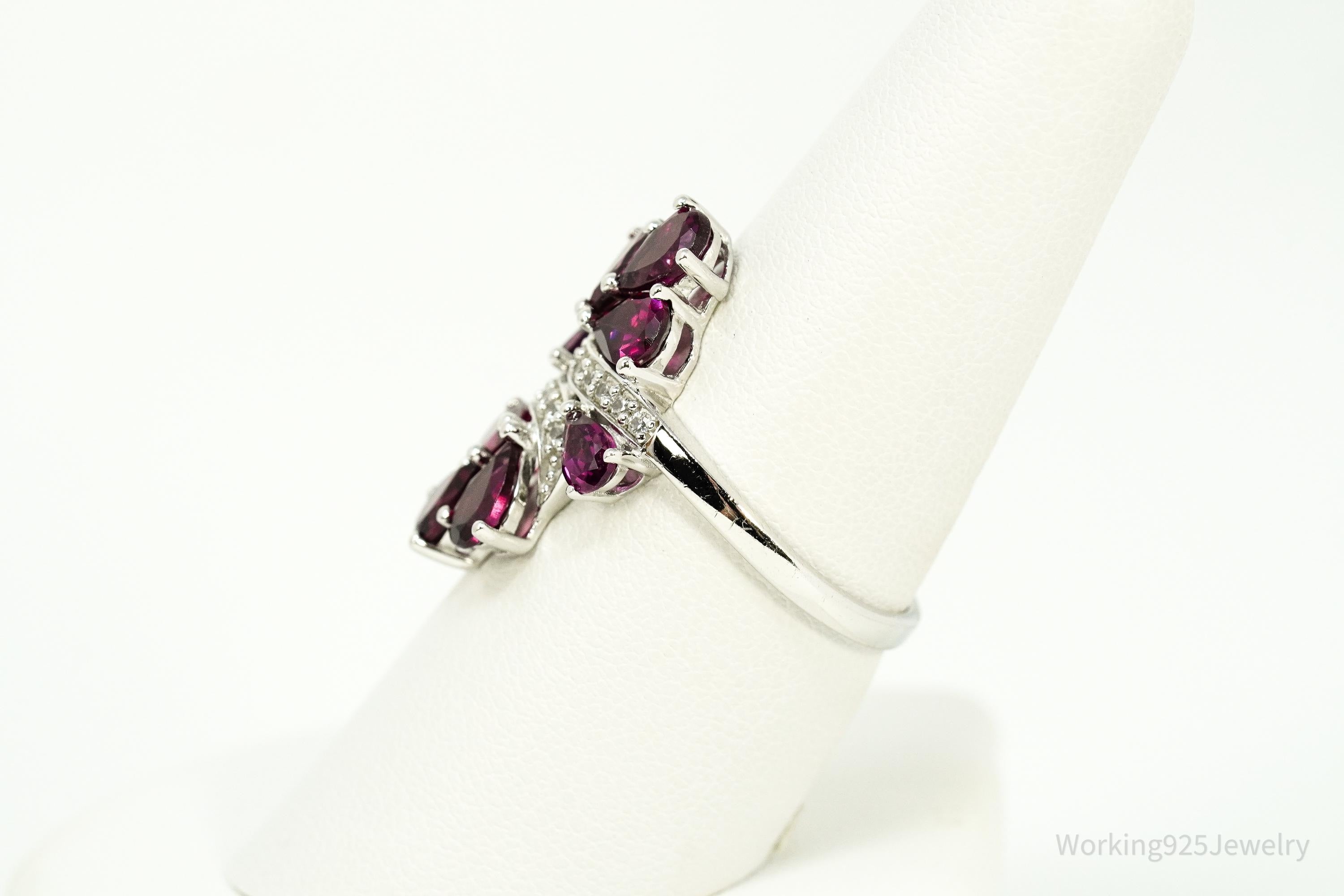 Rhodolite Garnet & White Zircon Sterling Silver Ring - Size 8.25