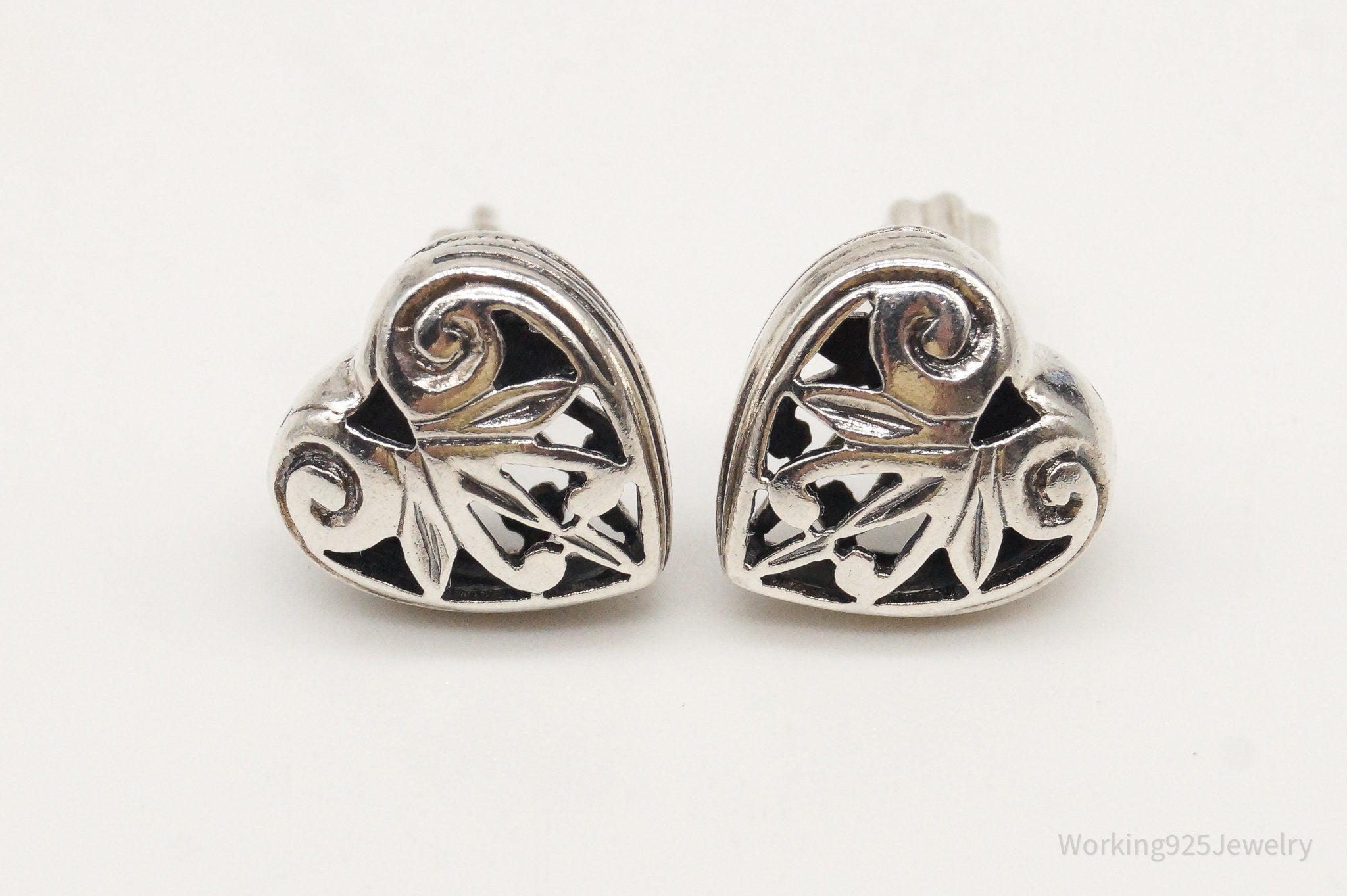 Vintage Openwork Bali Hearts Silver Stud Earrings