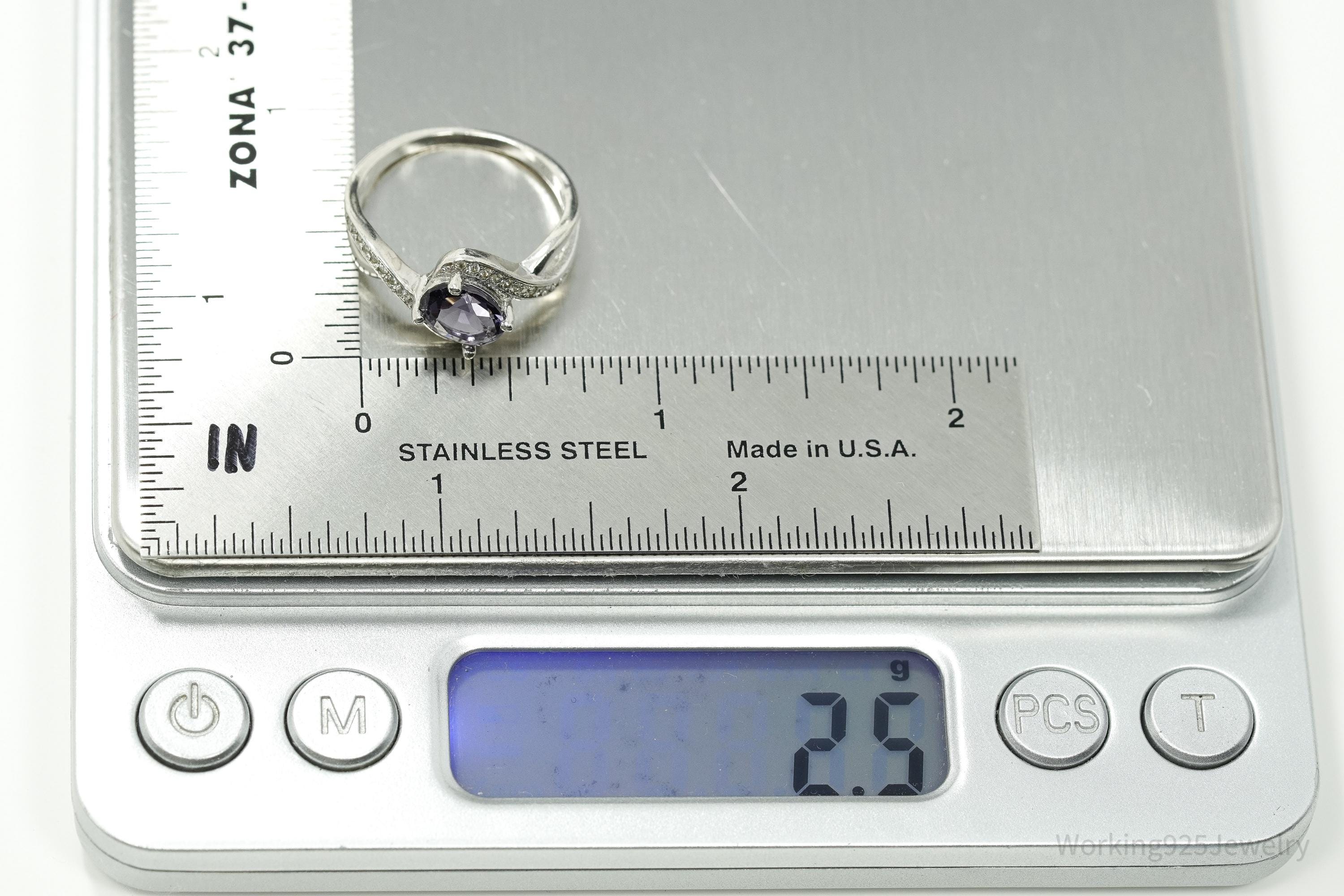 Vintage Amethyst & Cubic Zirconia Sterling Silver Ring Size 7.25