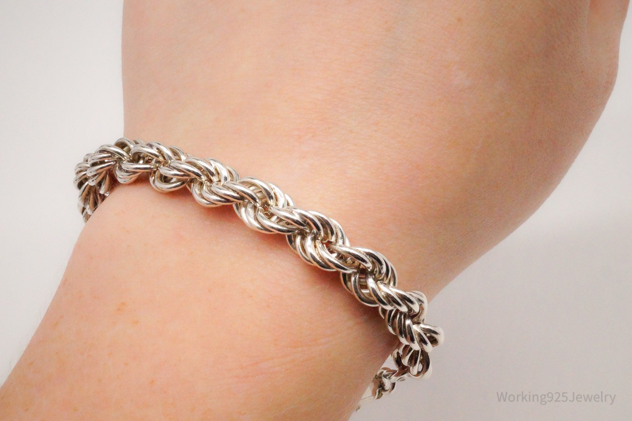 Vintage Italian Large Rope Chain Sterling Silver Bracelet 7 3/8"