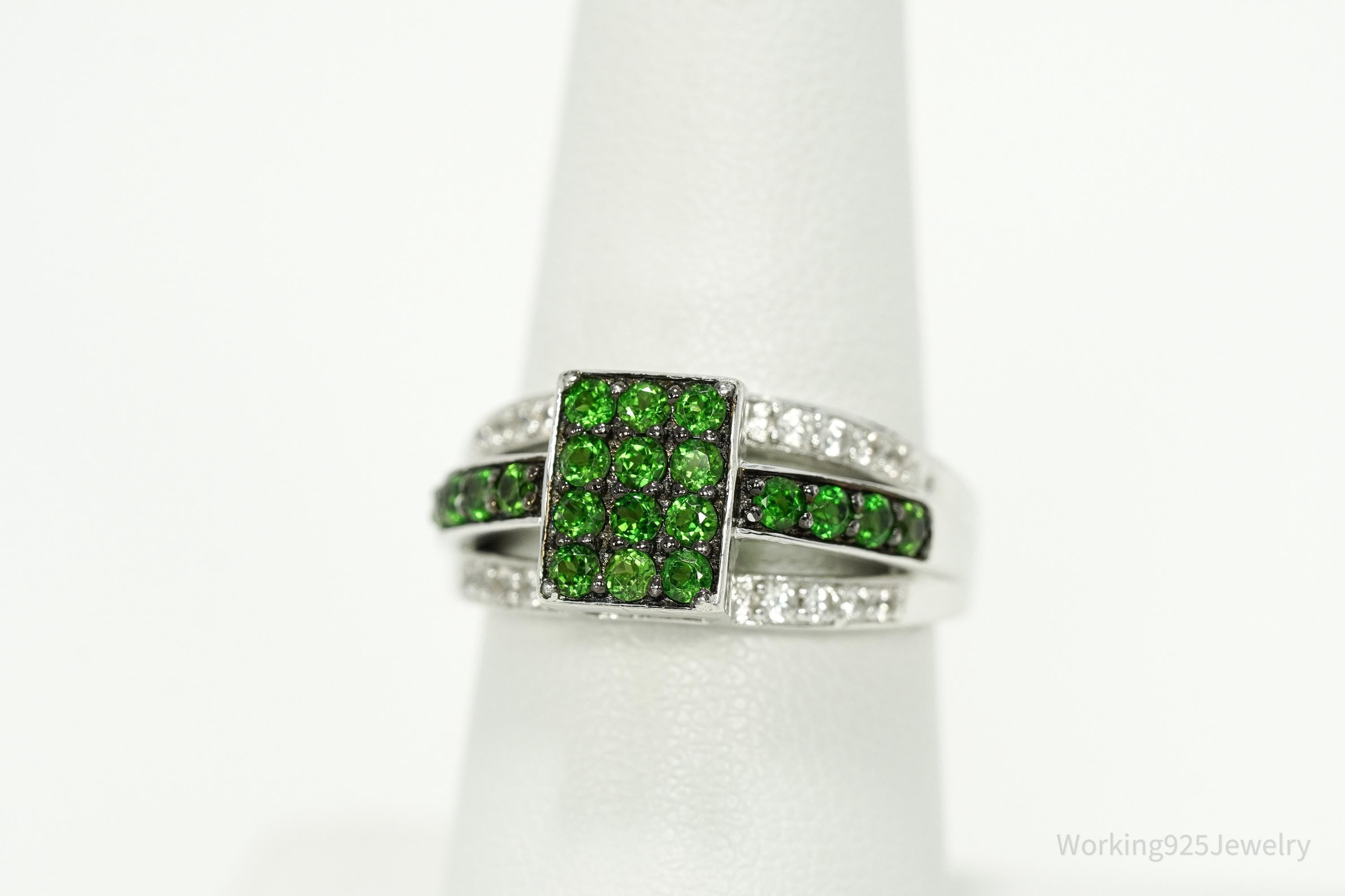 BBJ Green Chrome Diopside & Cubic Zirconia Sterling Silver Ring Size 6.75