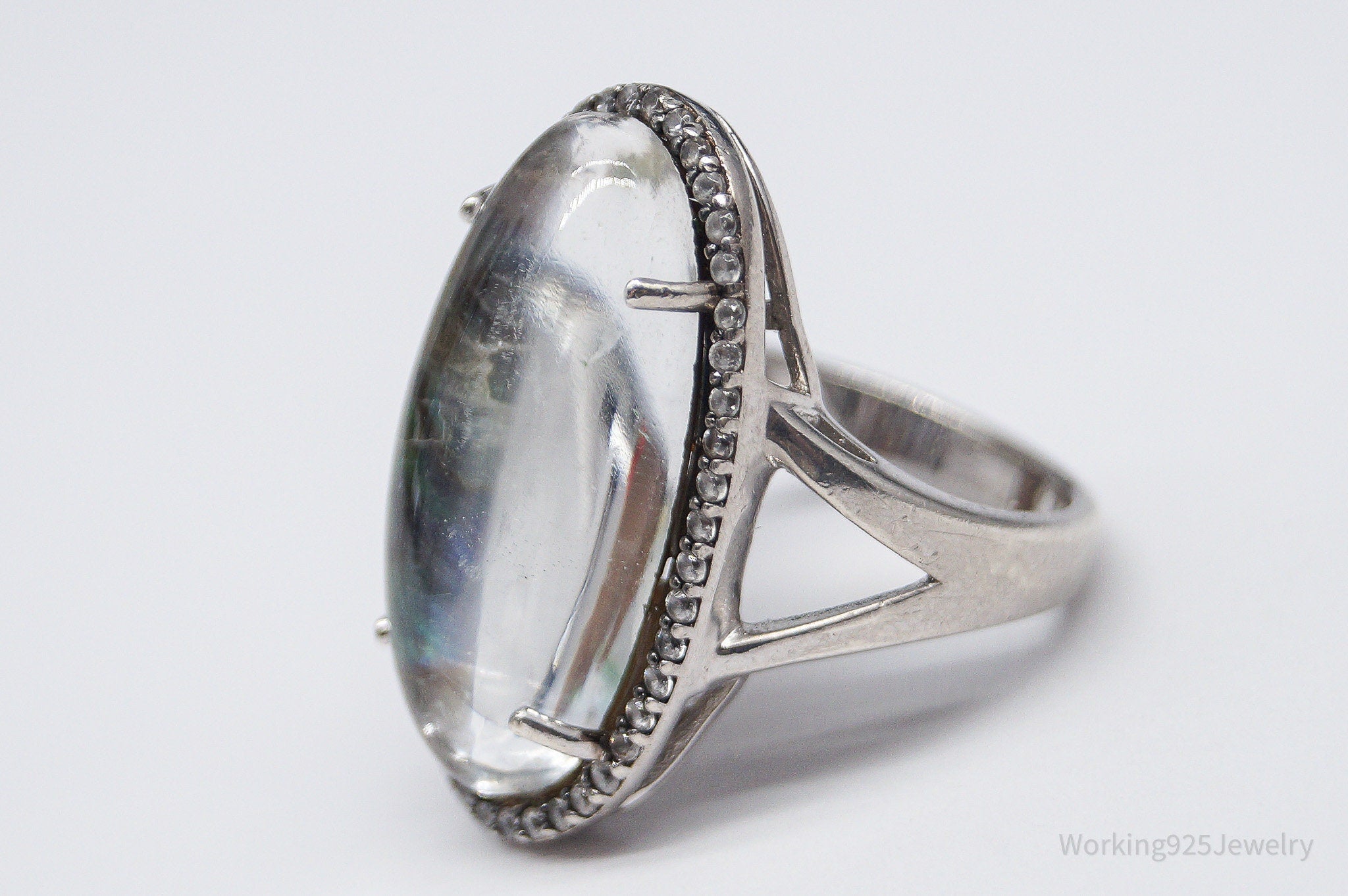 Vintage Paua Abalone Shell White Topaz Sterling Silver Ring - Size 8