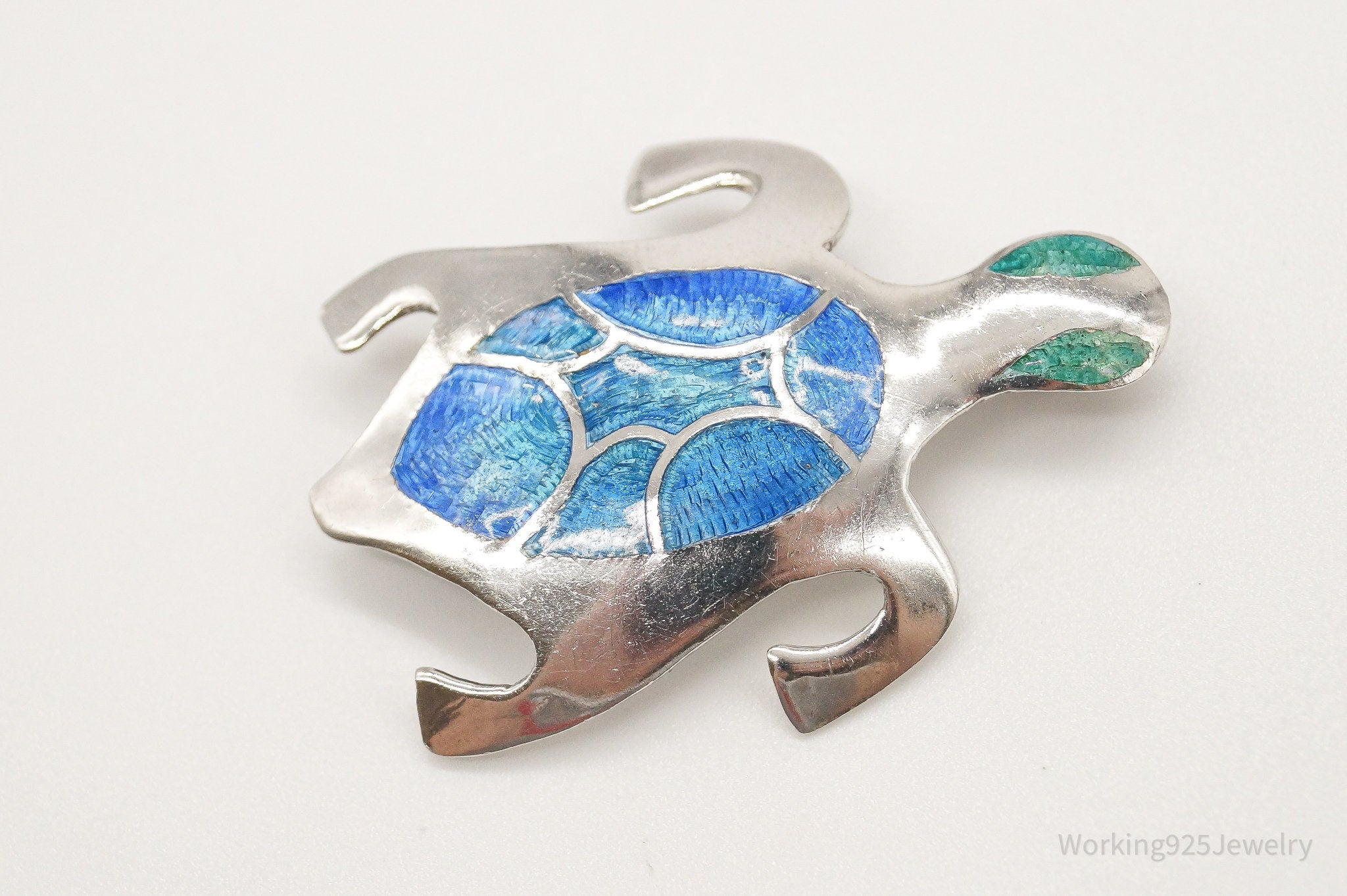 Vintage Southwest Sea Turtle Enamel Mexico Sterling Silver Brooch Pin