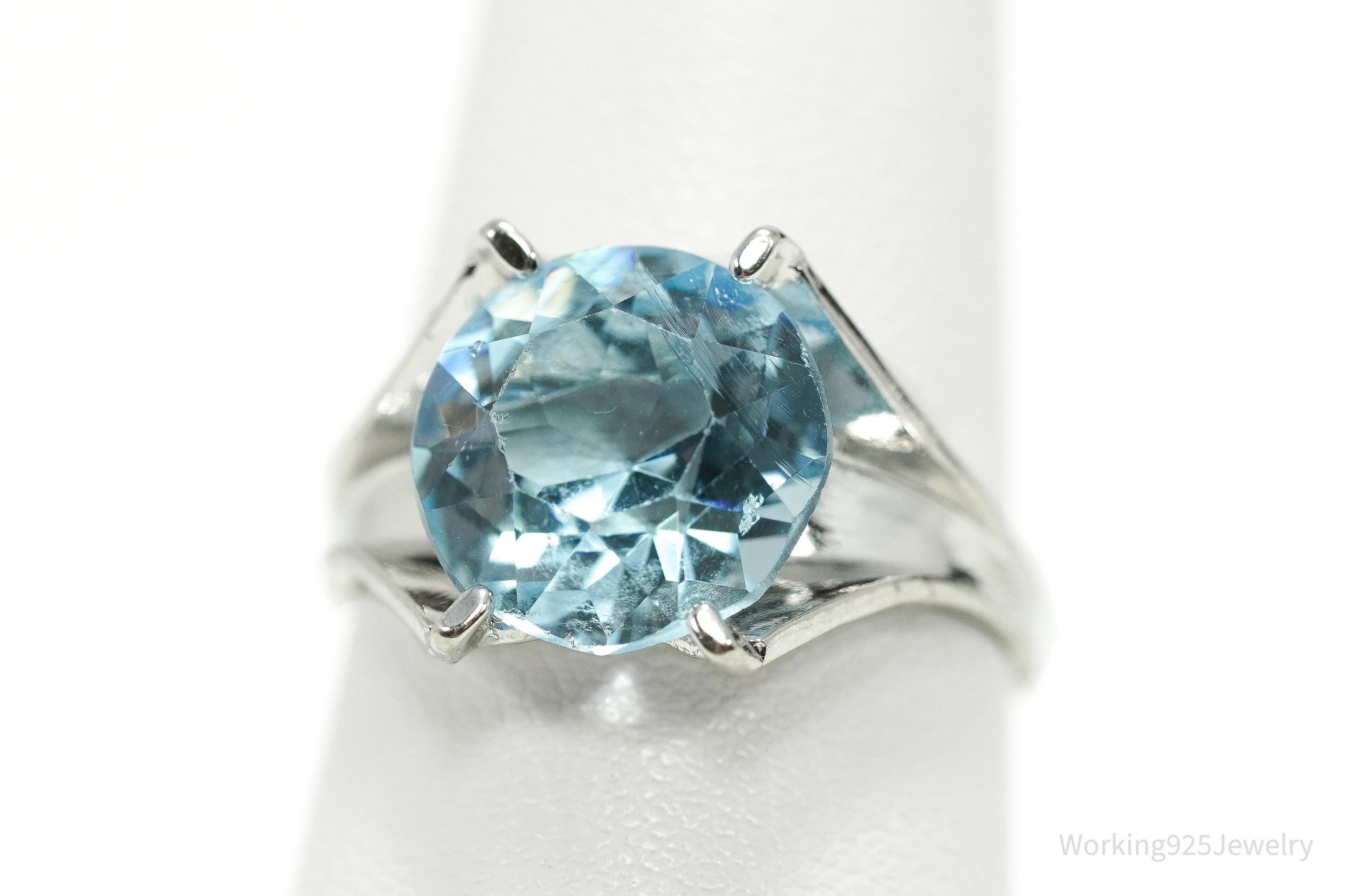 Antique Uncas MFG Co Blue Glass Stone Sterling Silver Ring - Size 6.75