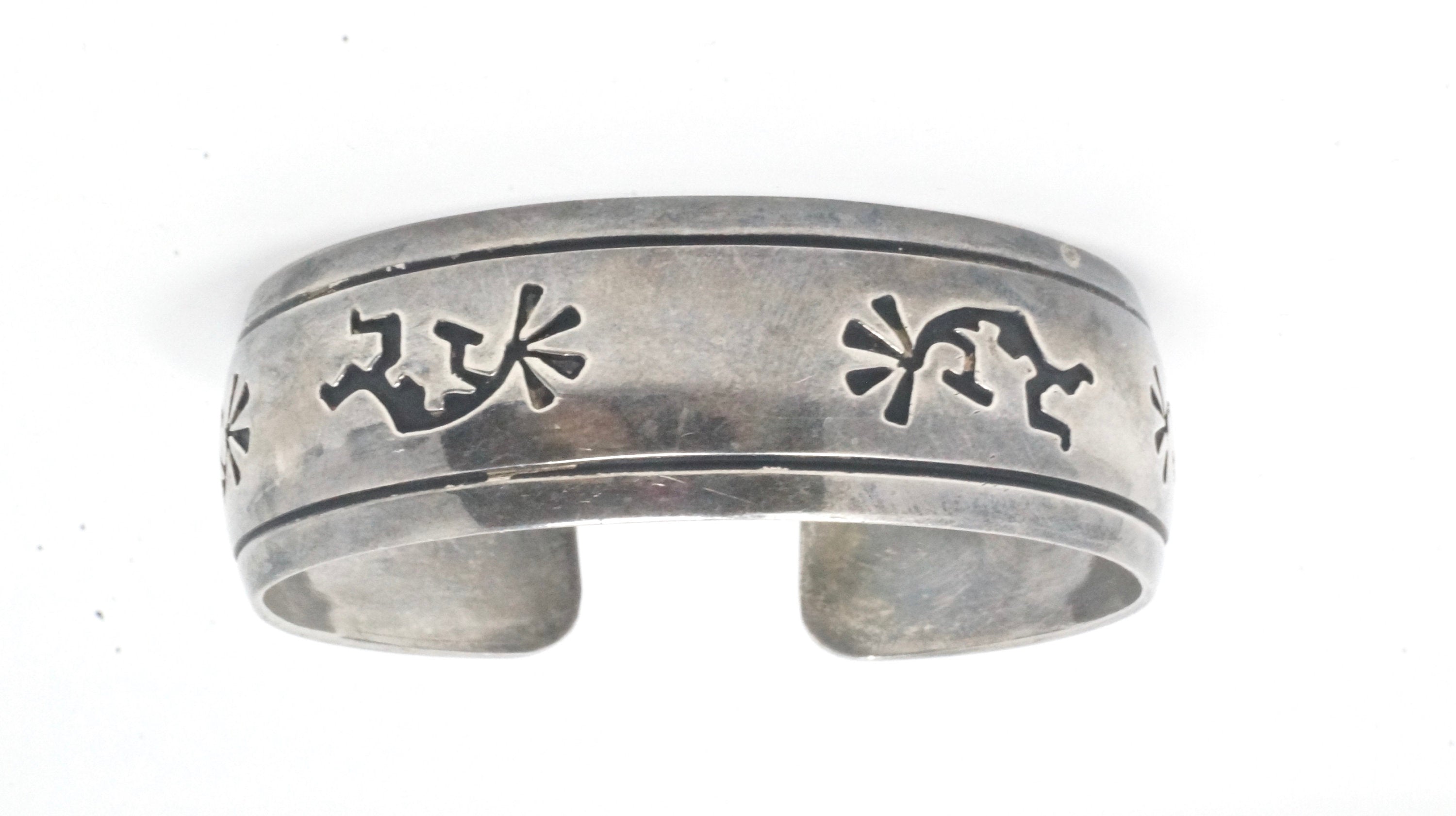 Vintage Native American T Billy Dancing Kokopelli Sterling Silver Cuff Bracelet