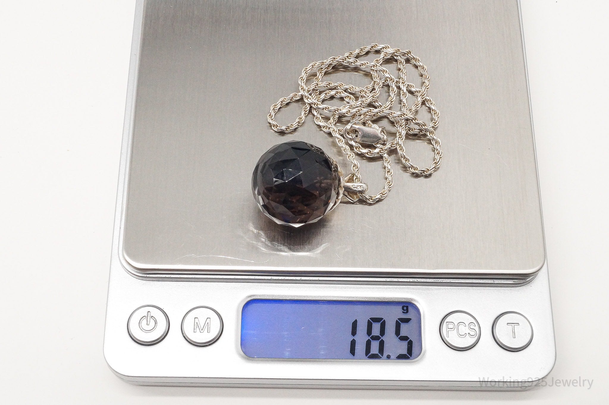 Vintage Large Smoky Topaz Sterling Silver Necklace 18"