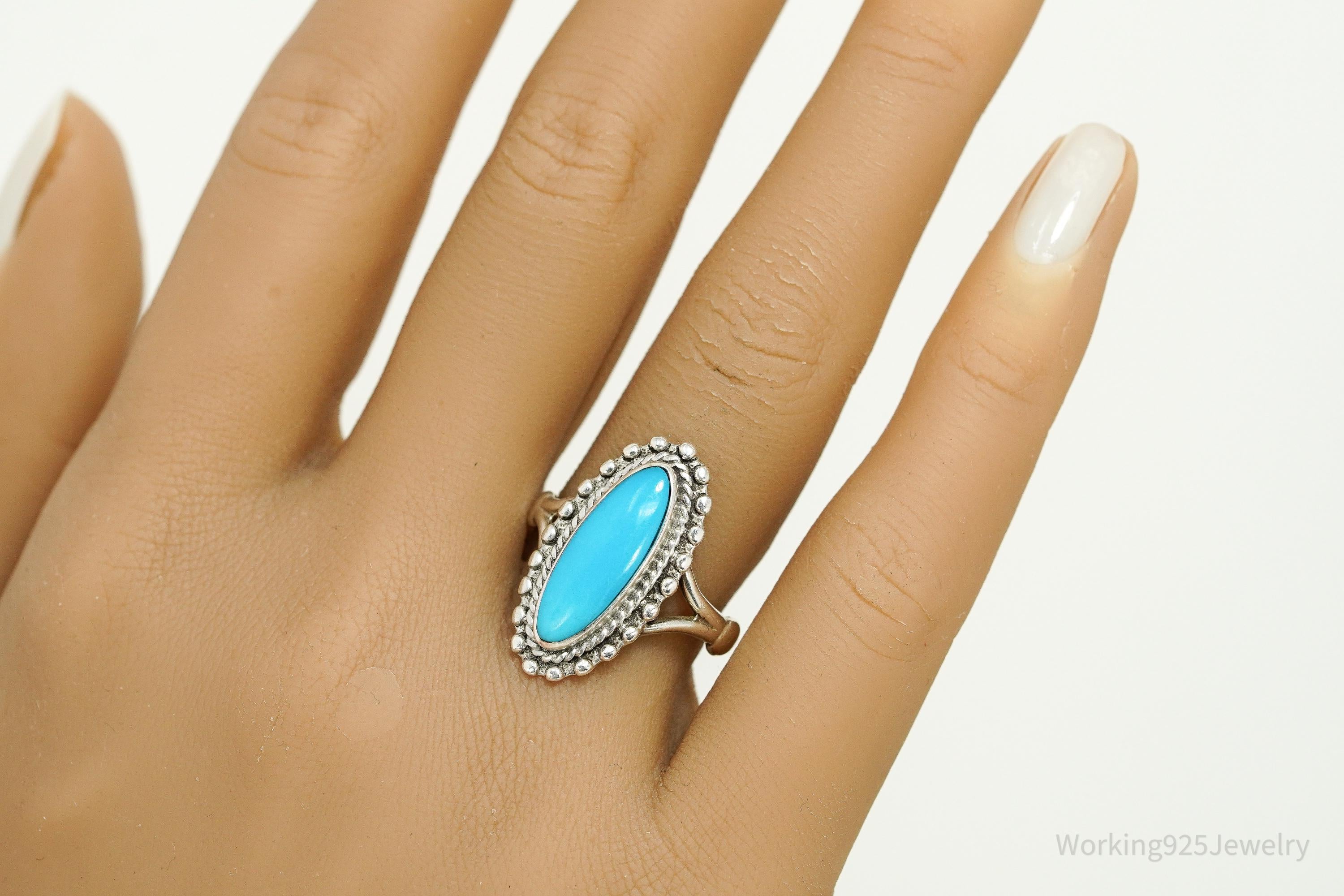 Vintage 1984 Southwestern Style Turquoise Sterling Silver Ring - Size 8.5