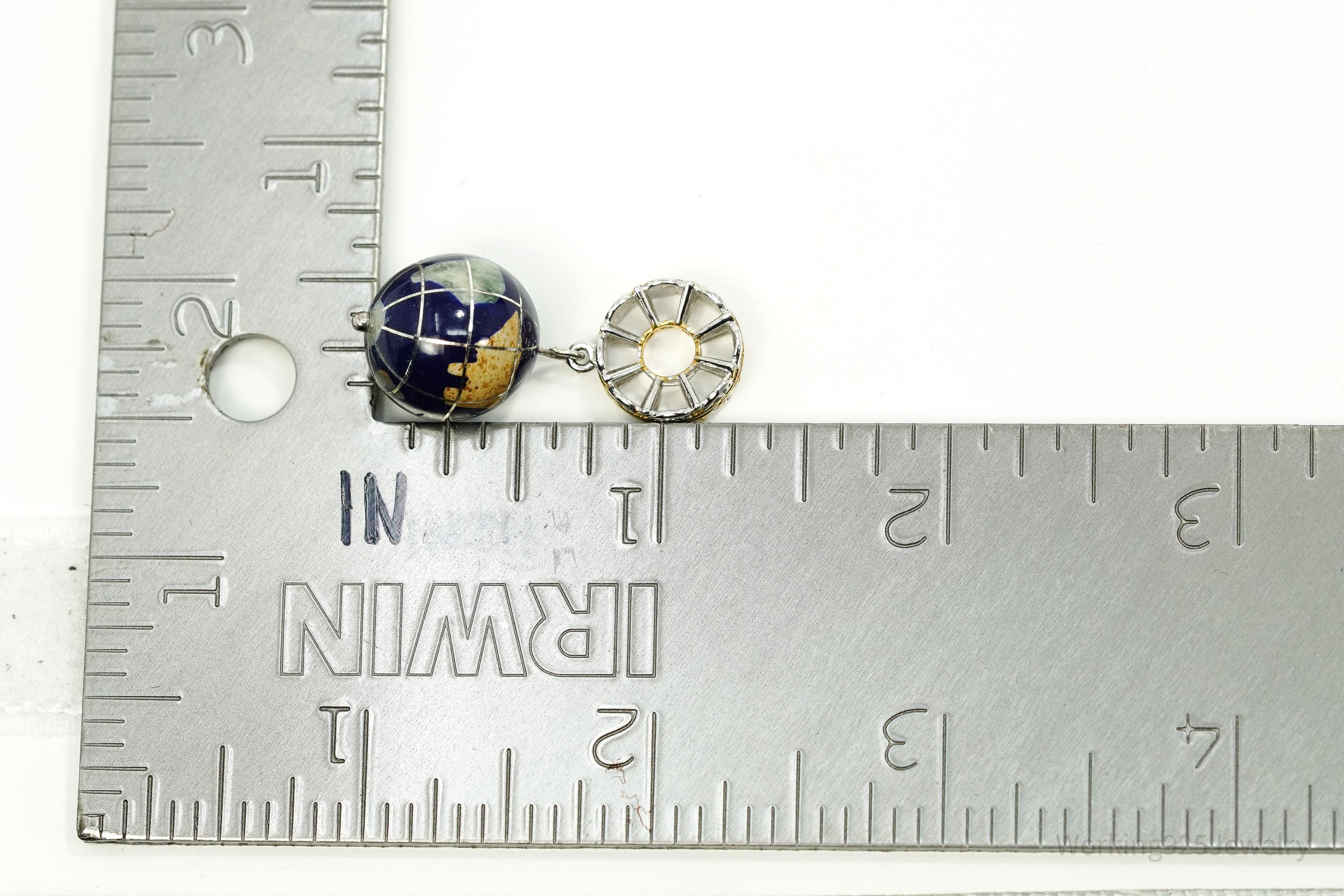 Designer Michael Valitutti Multi Gem Inlay Globe Gold Sterling Silver Charm Pendant