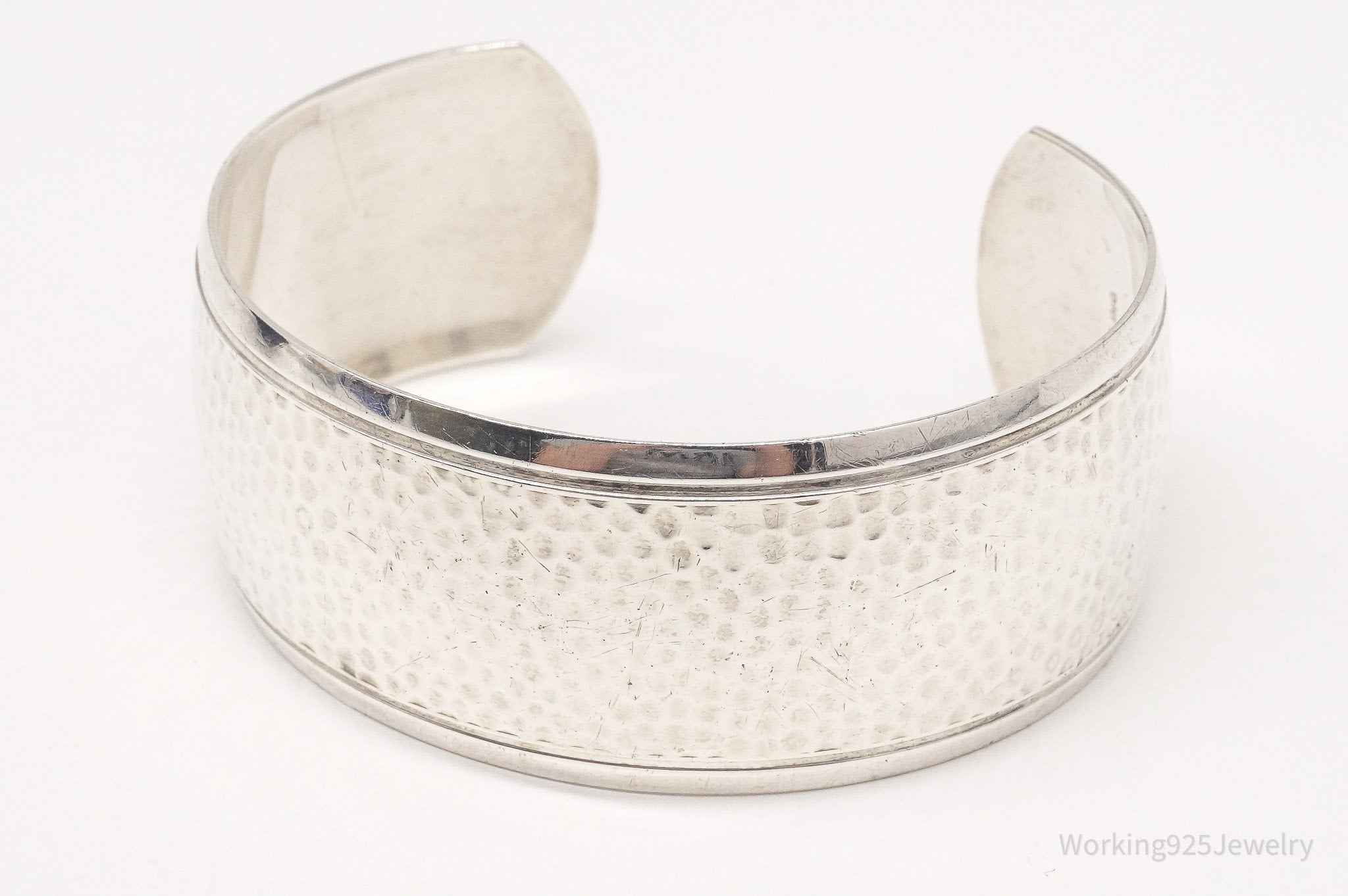 Antique Hammered Design Sterling Silver Cuff Bracelet