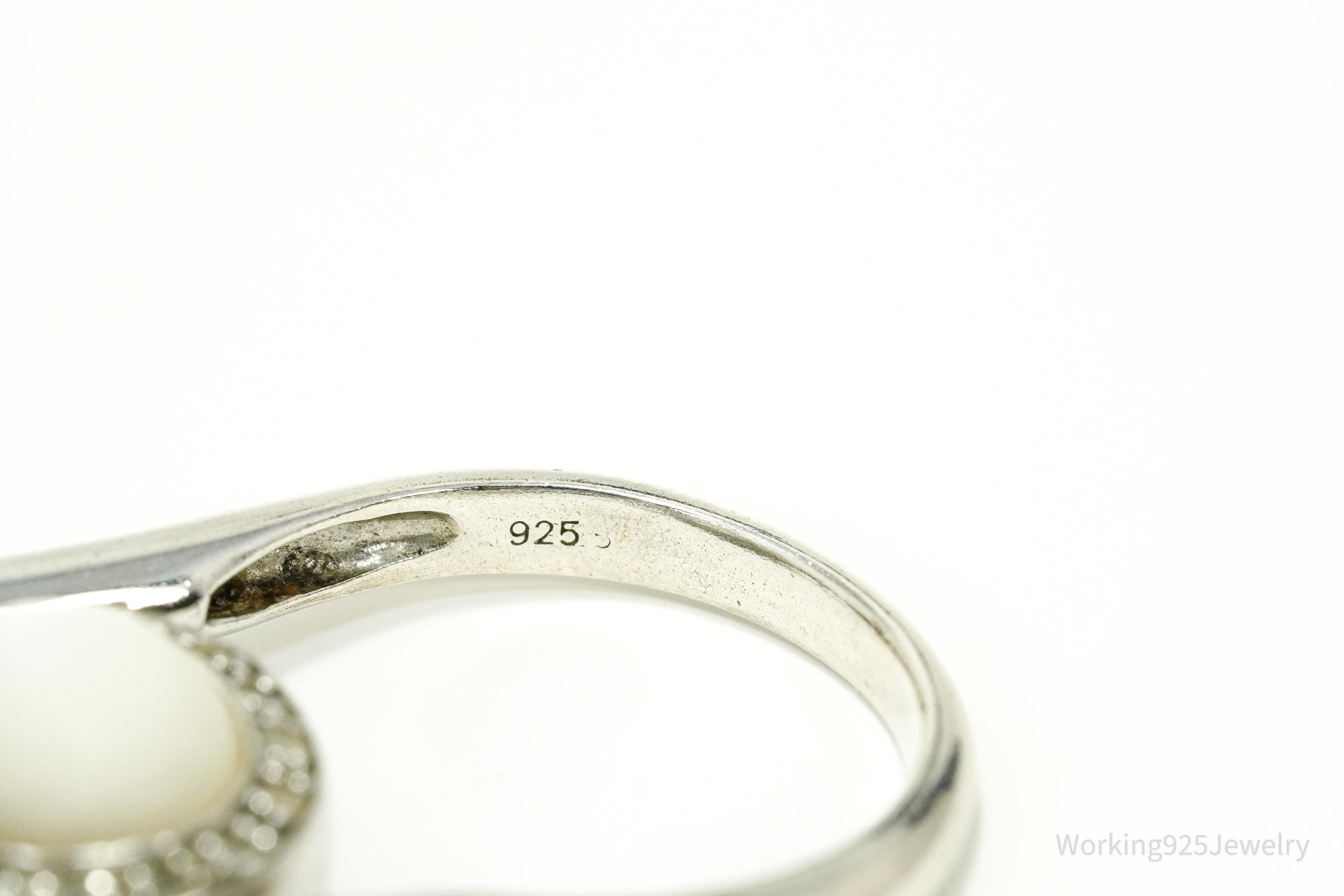 Vintage White Moonstone, Mother Of Pearl, & White Topaz Sterling Silver Ring - Size 8.25