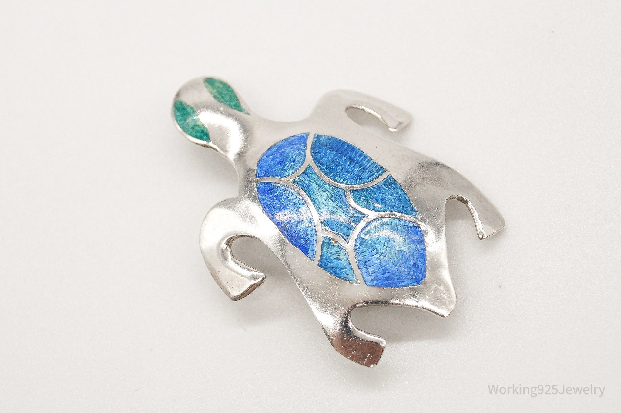 Vintage Southwest Sea Turtle Enamel Mexico Sterling Silver Brooch Pin