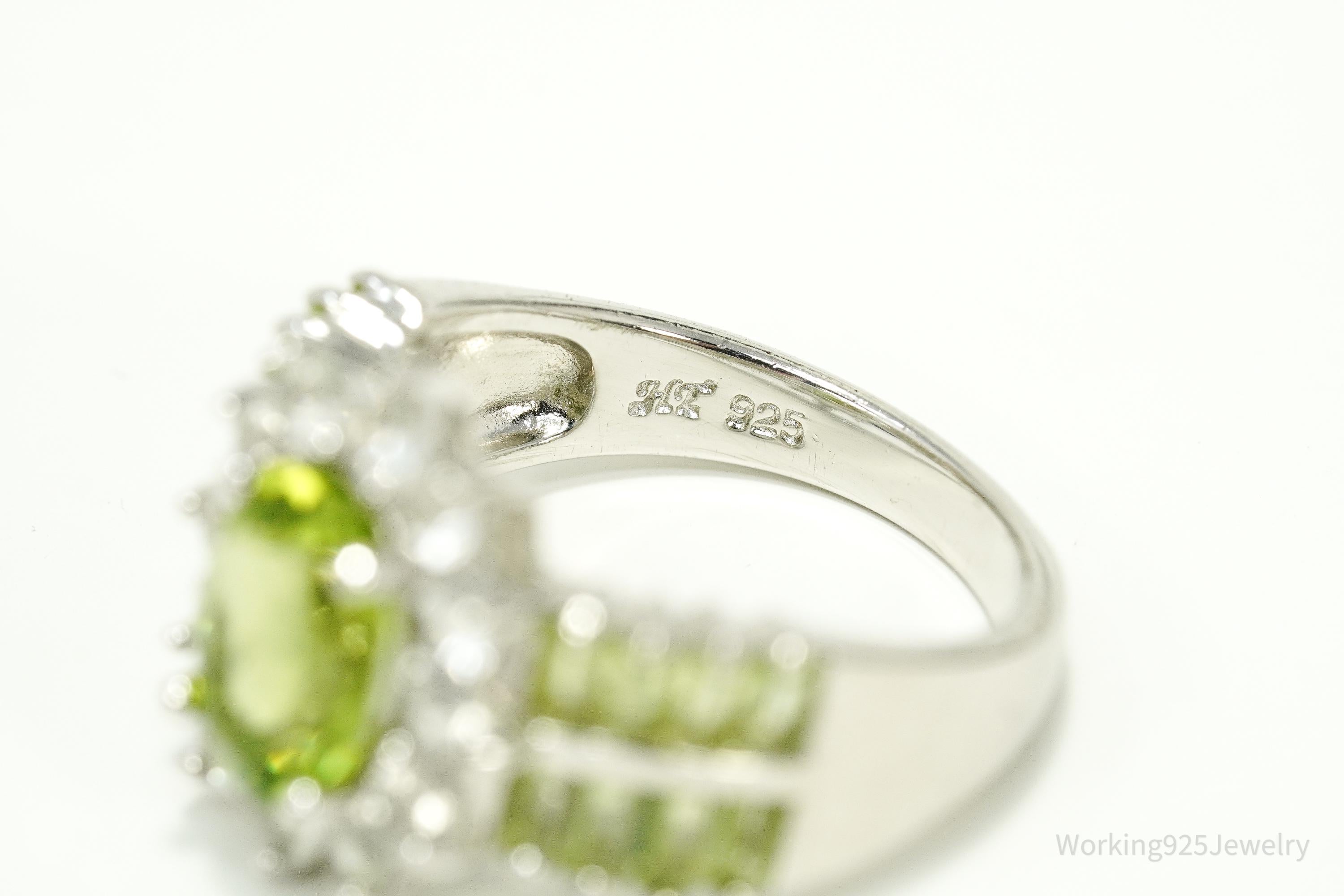 Peridot & Cubic Zirconia Sterling Silver Ring - Size 6