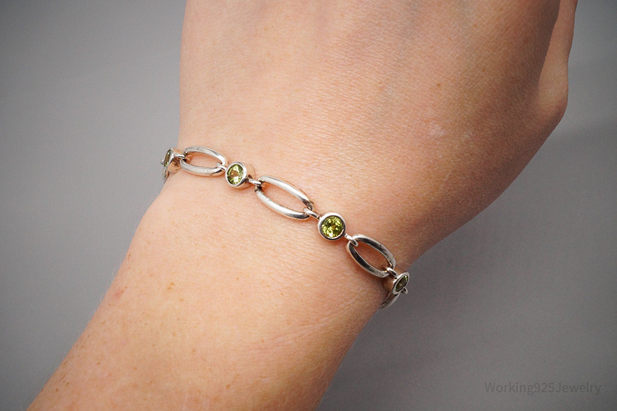 Vintage Peridot Sterling Silver Bracelet - 7"