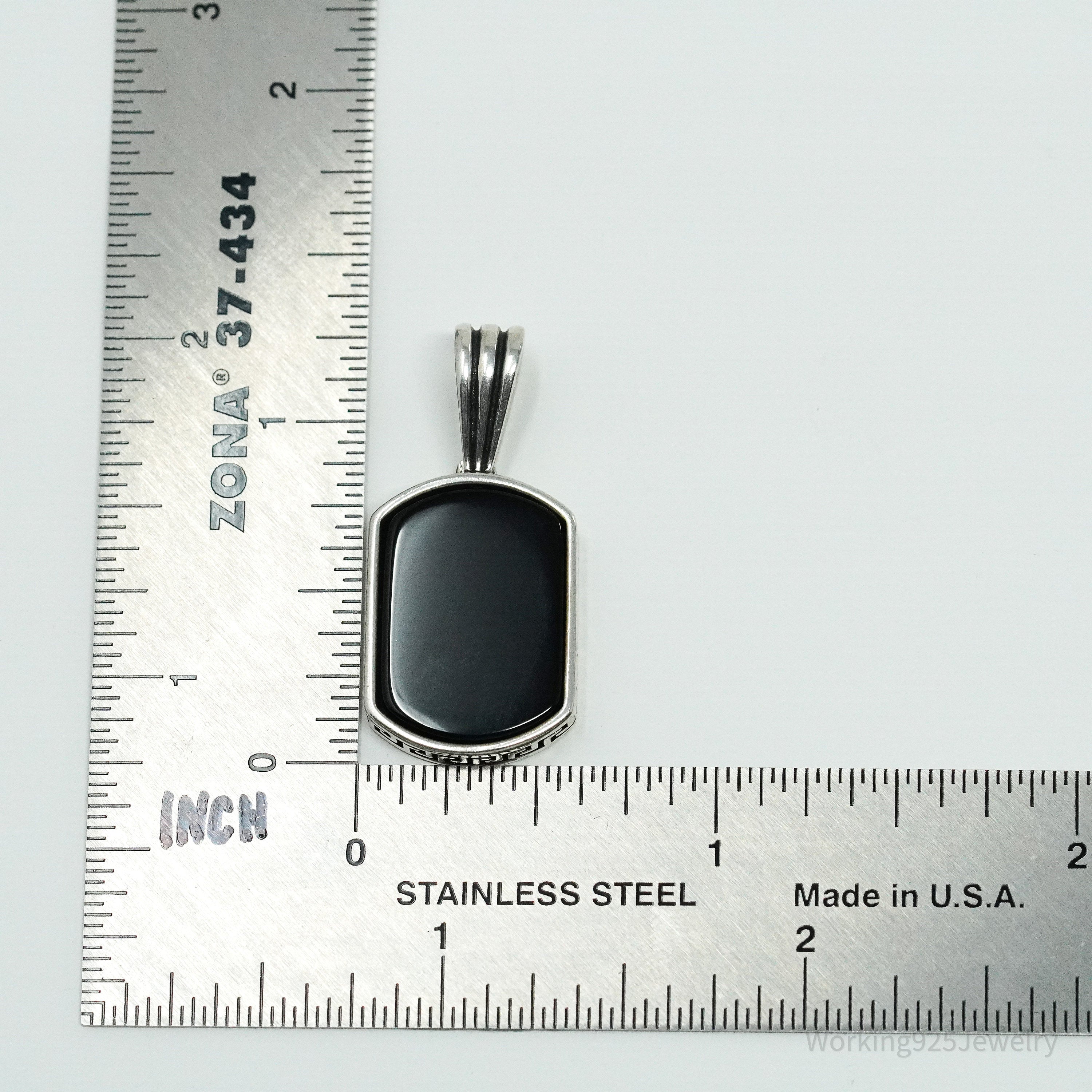 Vintage BS Black Onyx Sterling Silver Necklace Pendant