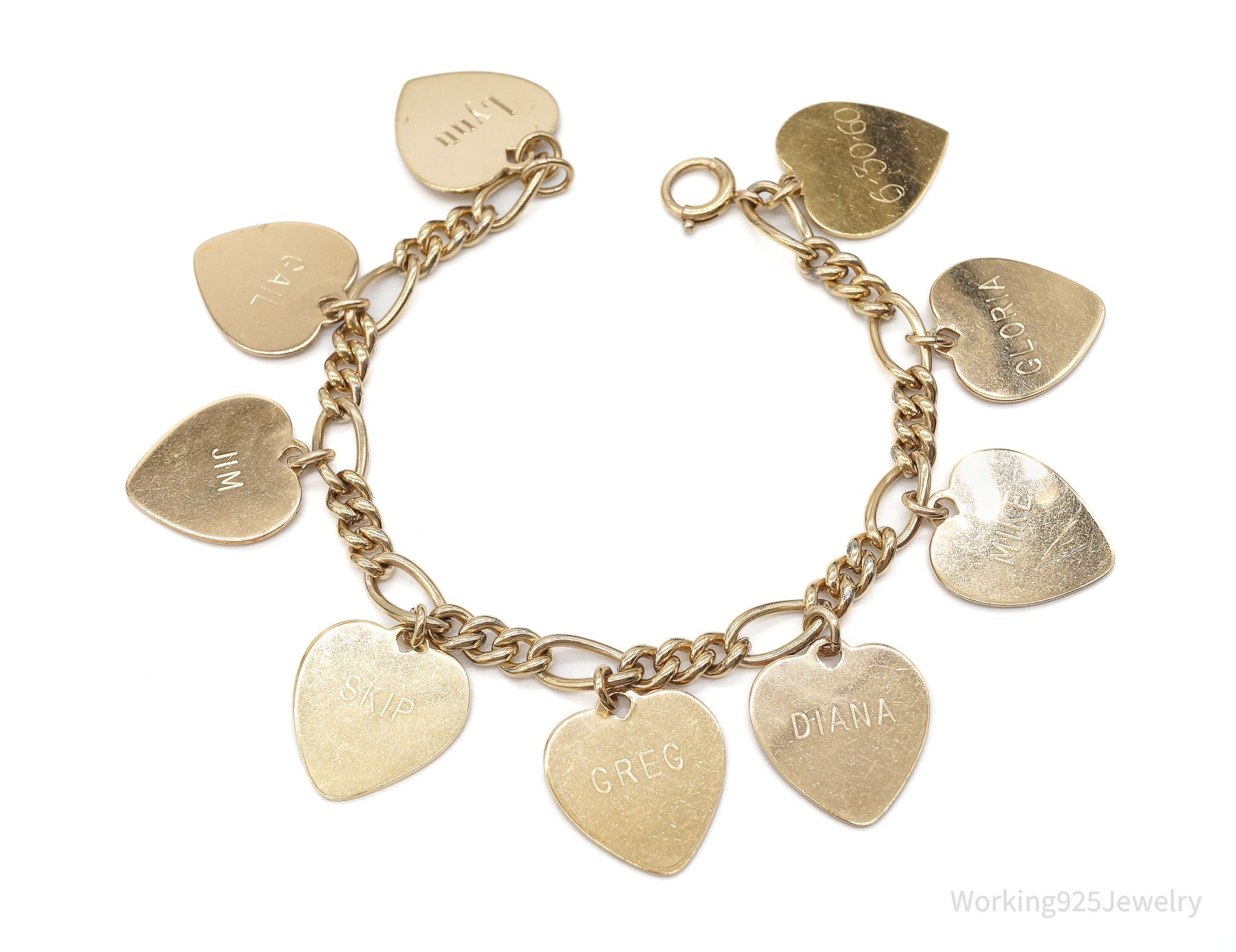 Vintage 1960s Heart Charms 1/20 12K Gold Filled Chain Bracelet