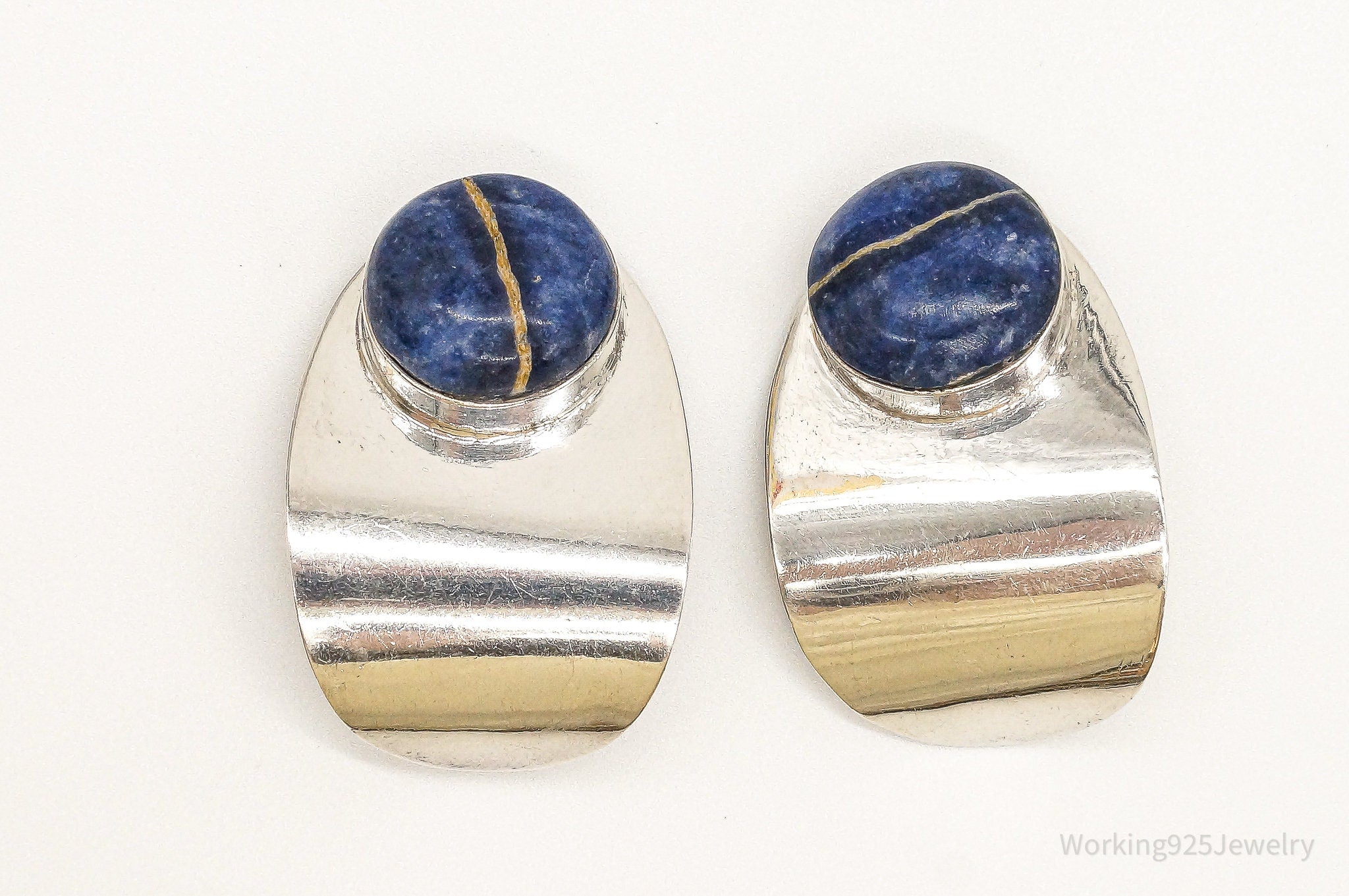 Vintage Mexico Sodalite Modernist Sterling Silver Earrings