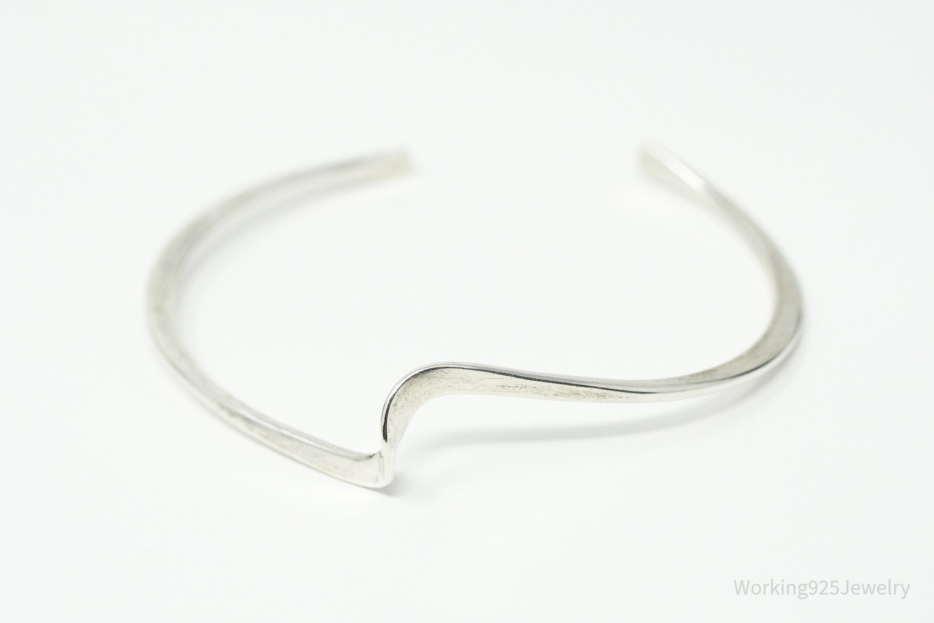Vintage Designer Peter James Wave Modernist Sterling Silver Cuff Bracelet - 6.25"