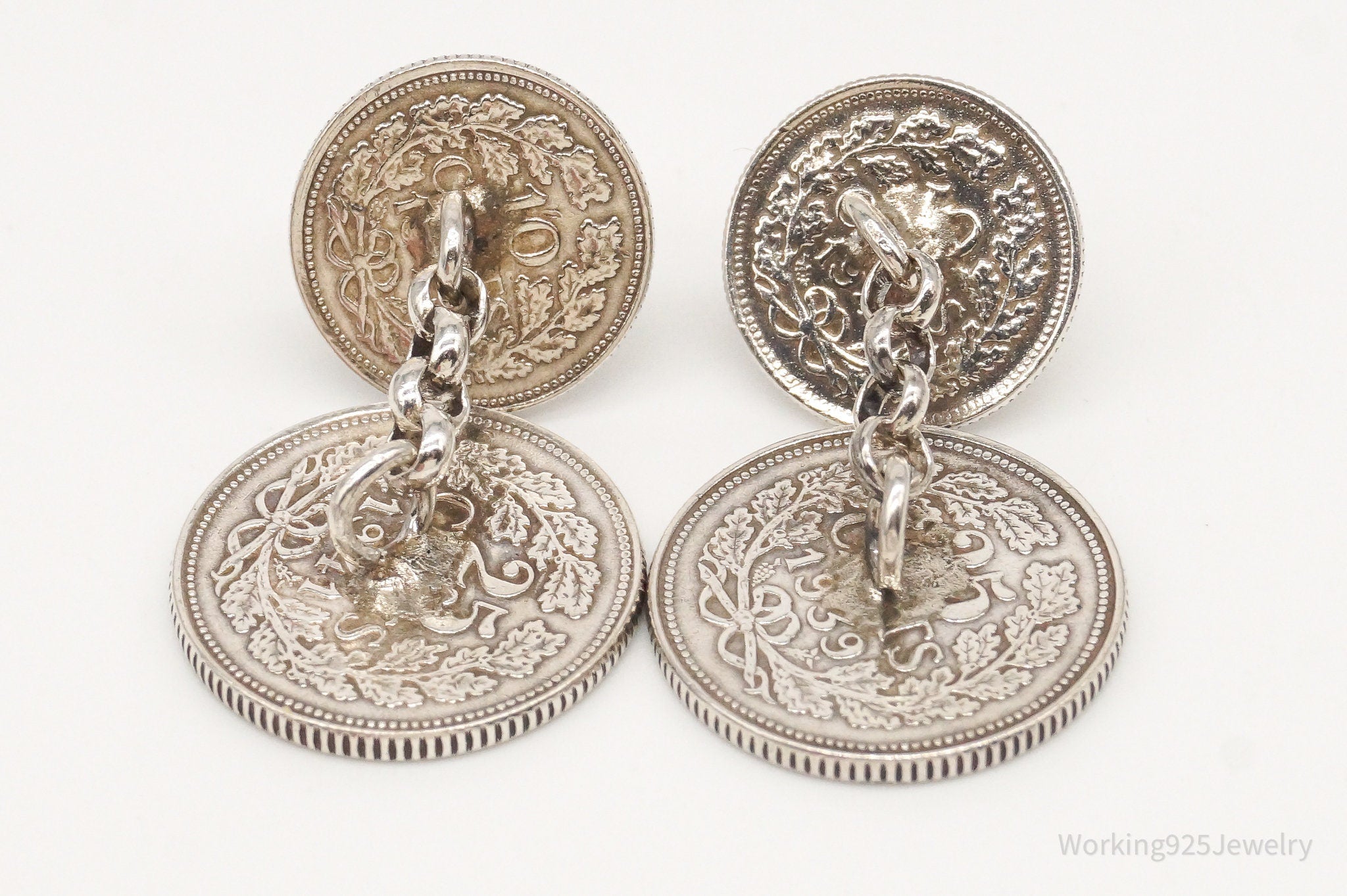 Vintage Wilhelmina Koningin Der Nederlanden Coins Silver Cufflinks