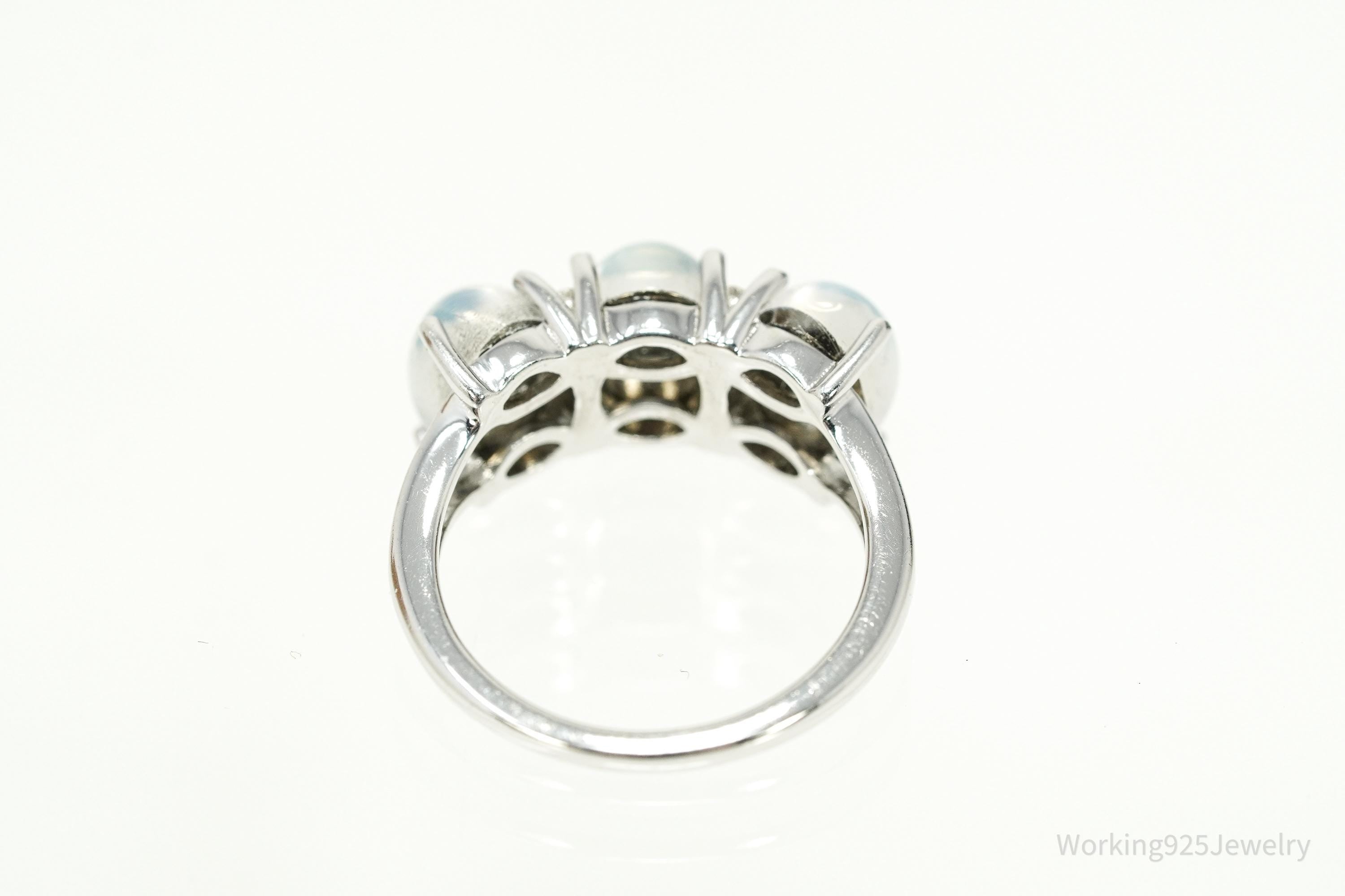 Vintage Y2K Aurora Moonstone & White Zircon Rhodium Over Sterling Silver Ring 5
