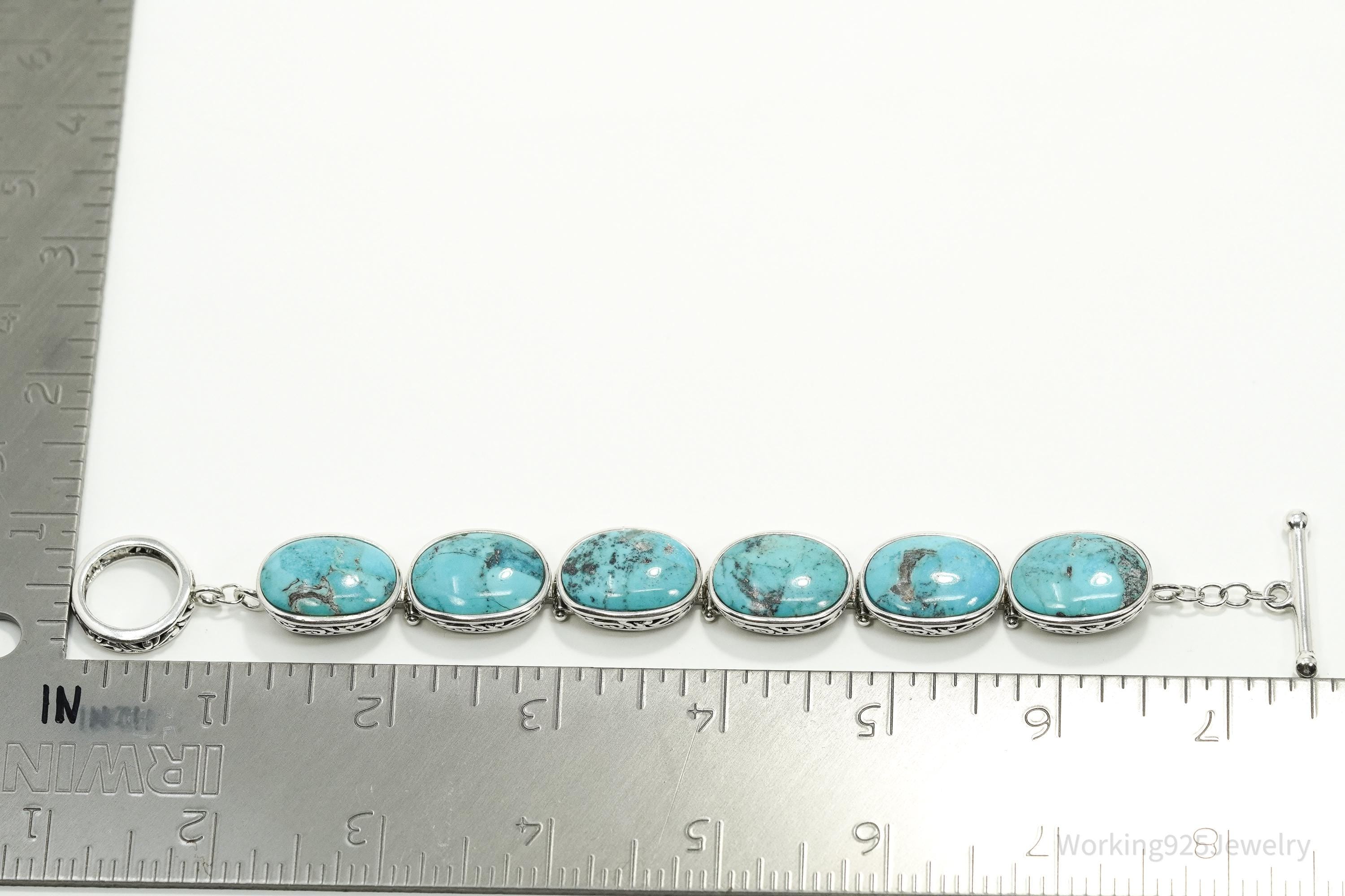 Vintage NK Big Blue Turquoise Sterling Silver Southwestern Toggle Bracelet 7.5"
