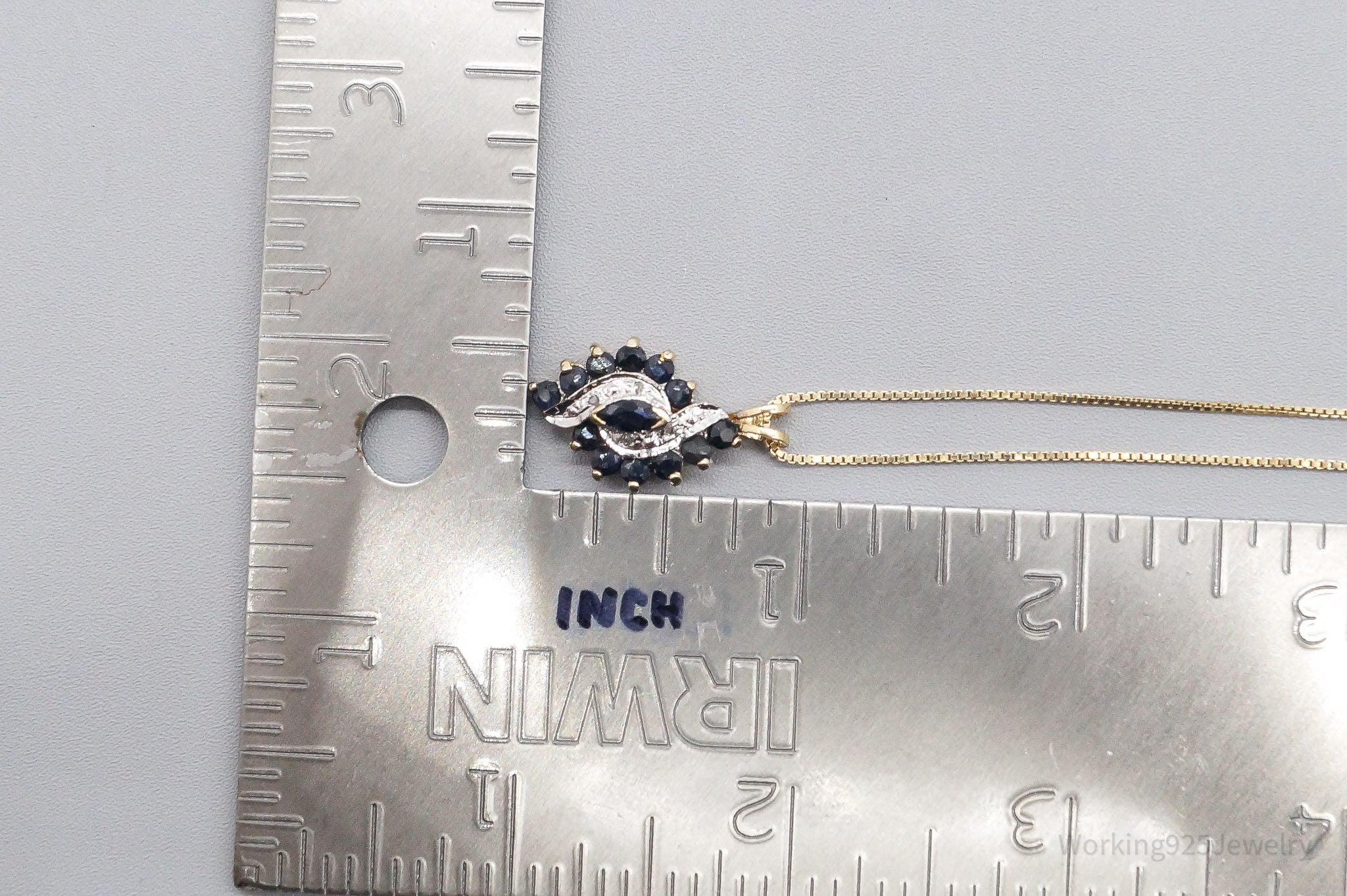 VTG Ross Simons Sapphires 4 Diamond Gold Vermeil Sterling Silver Necklace 24"