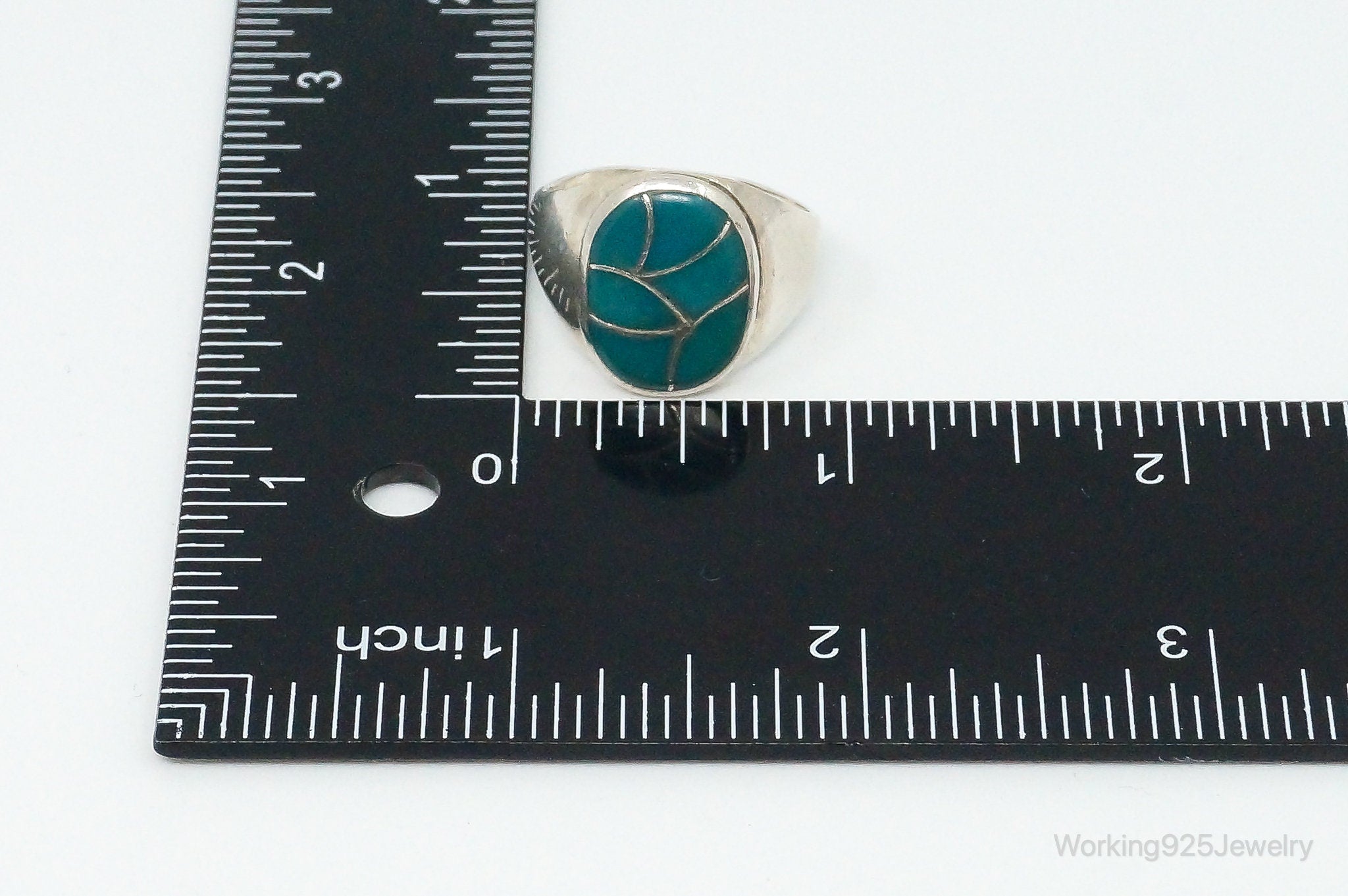 Vintage Native American DB Turquoise Sterling Silver Ring SZ 10.5