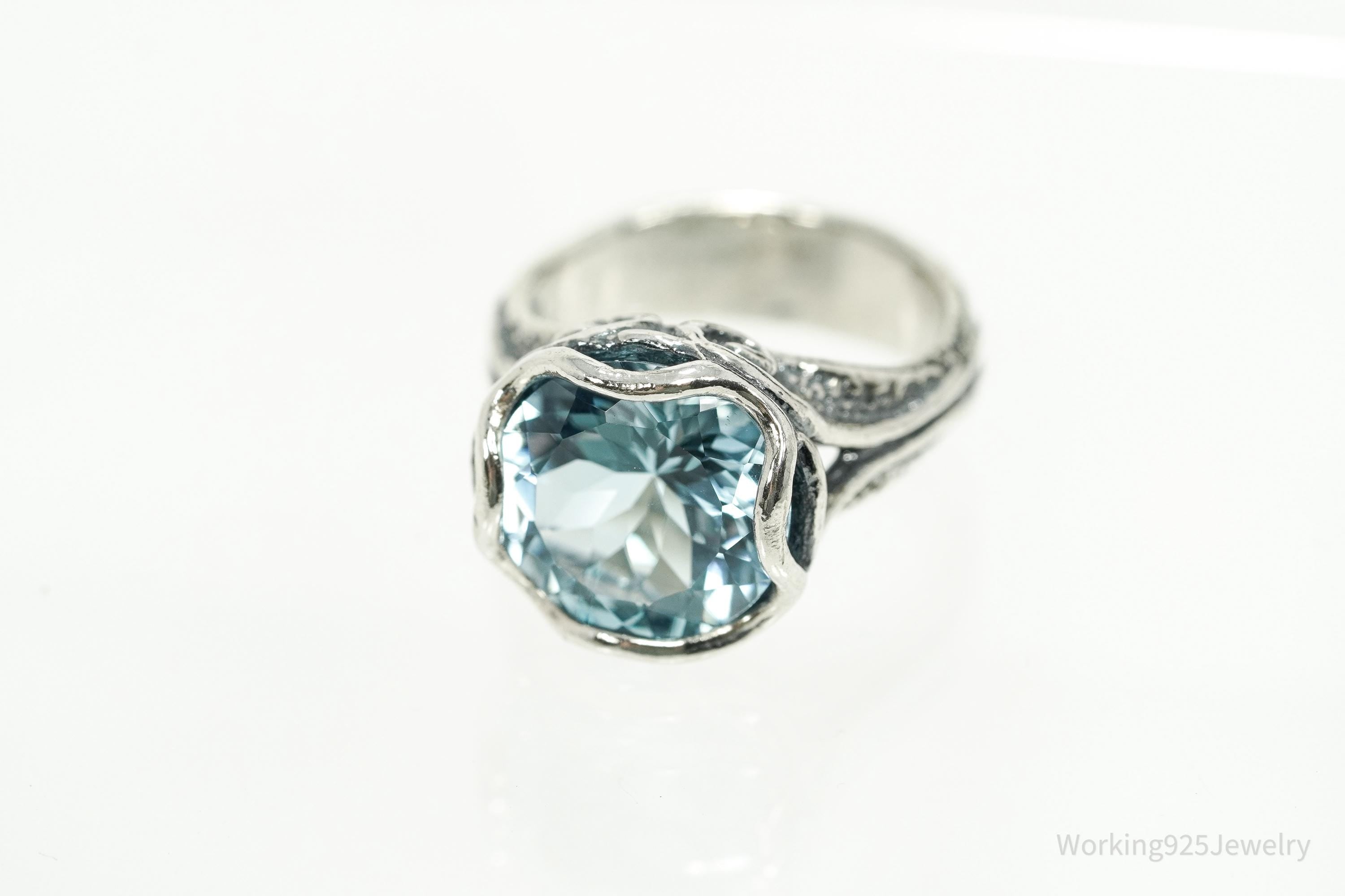 Vintage Israel Designer Paz PZ Blue Topaz Sterling Silver Ring - Size 6