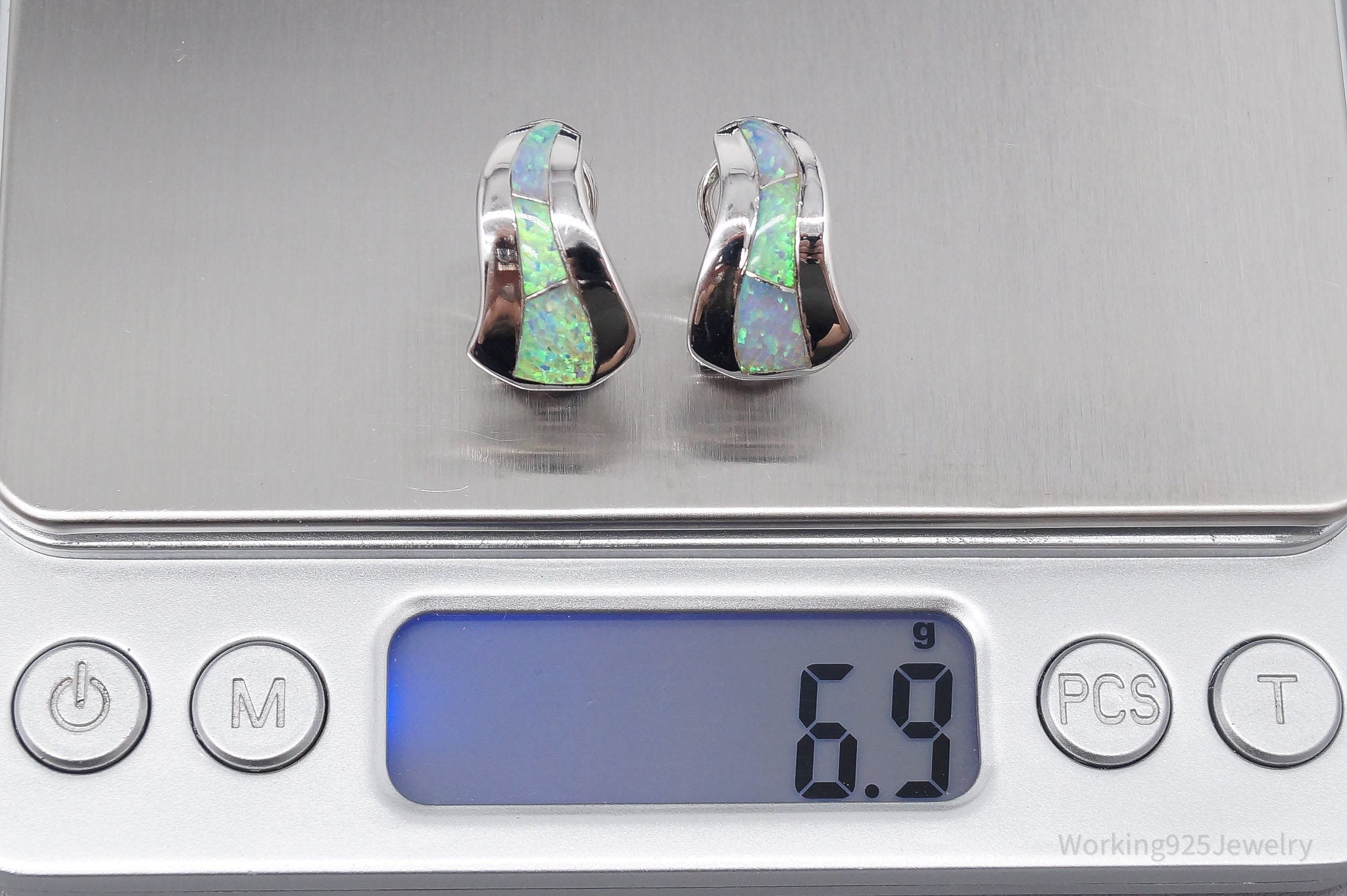 Vintage Opal Inlay Sterling Silver Earrings