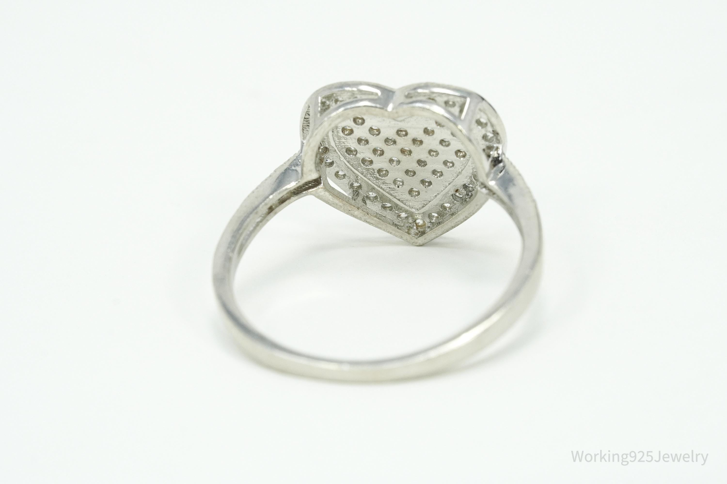 Vintage Cubic Zirconia Heart Sterling Silver Ring - Size 10.25