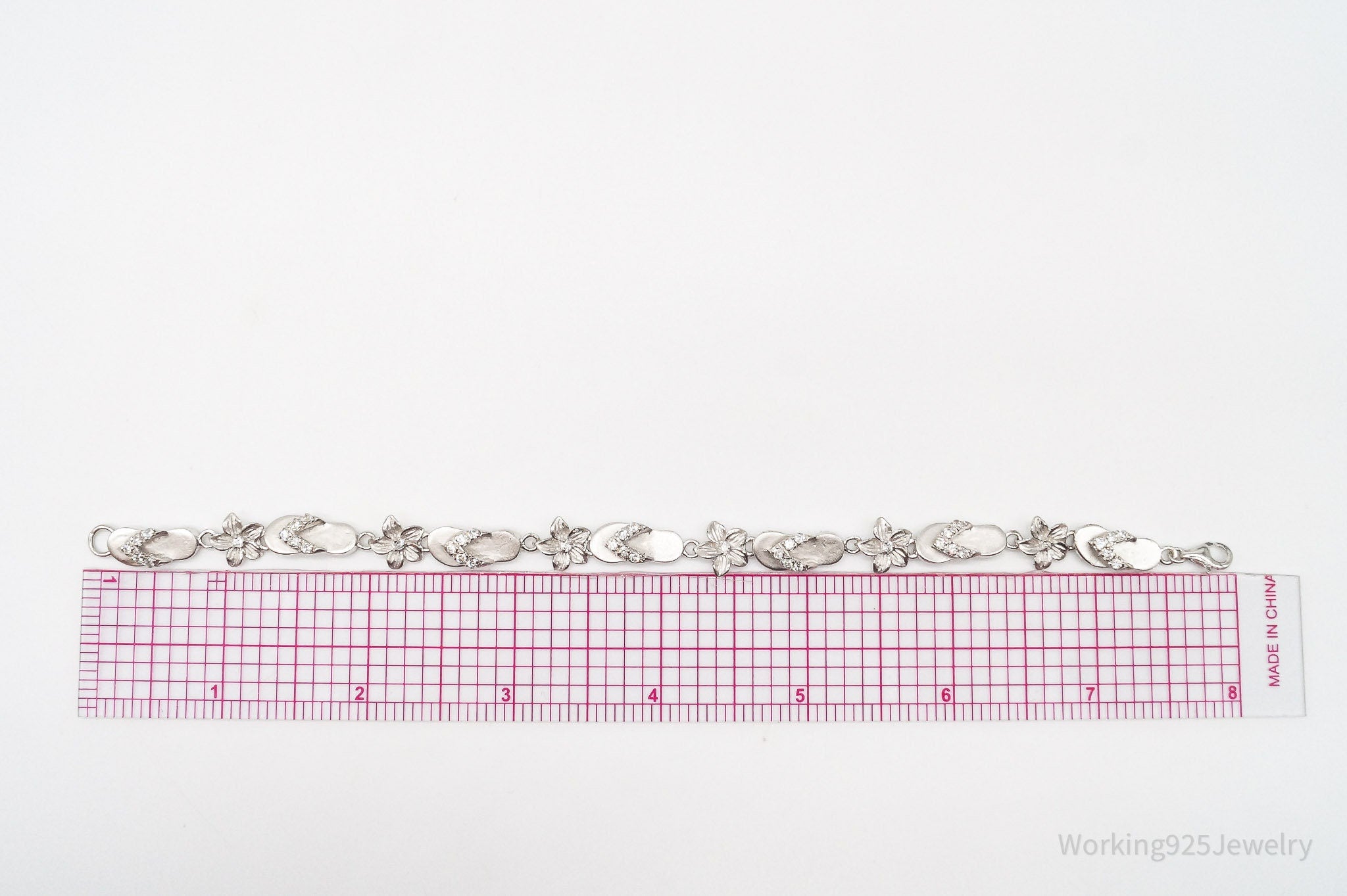 Vintage Cubic Zirconia Sandals & Flowers Sterling Silver Bracelet