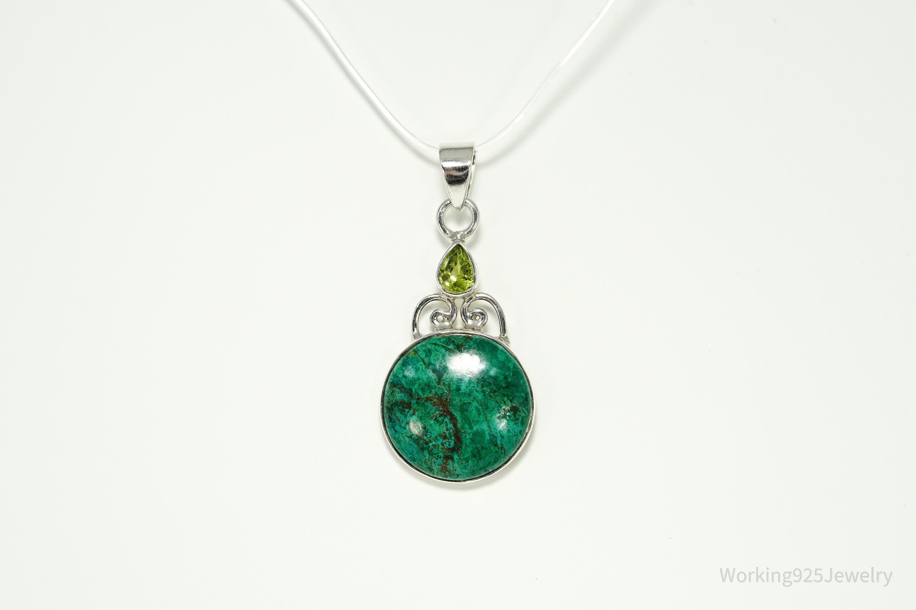 Vintage Large Chrysocolla & Peridot Sterling Silver Pendant