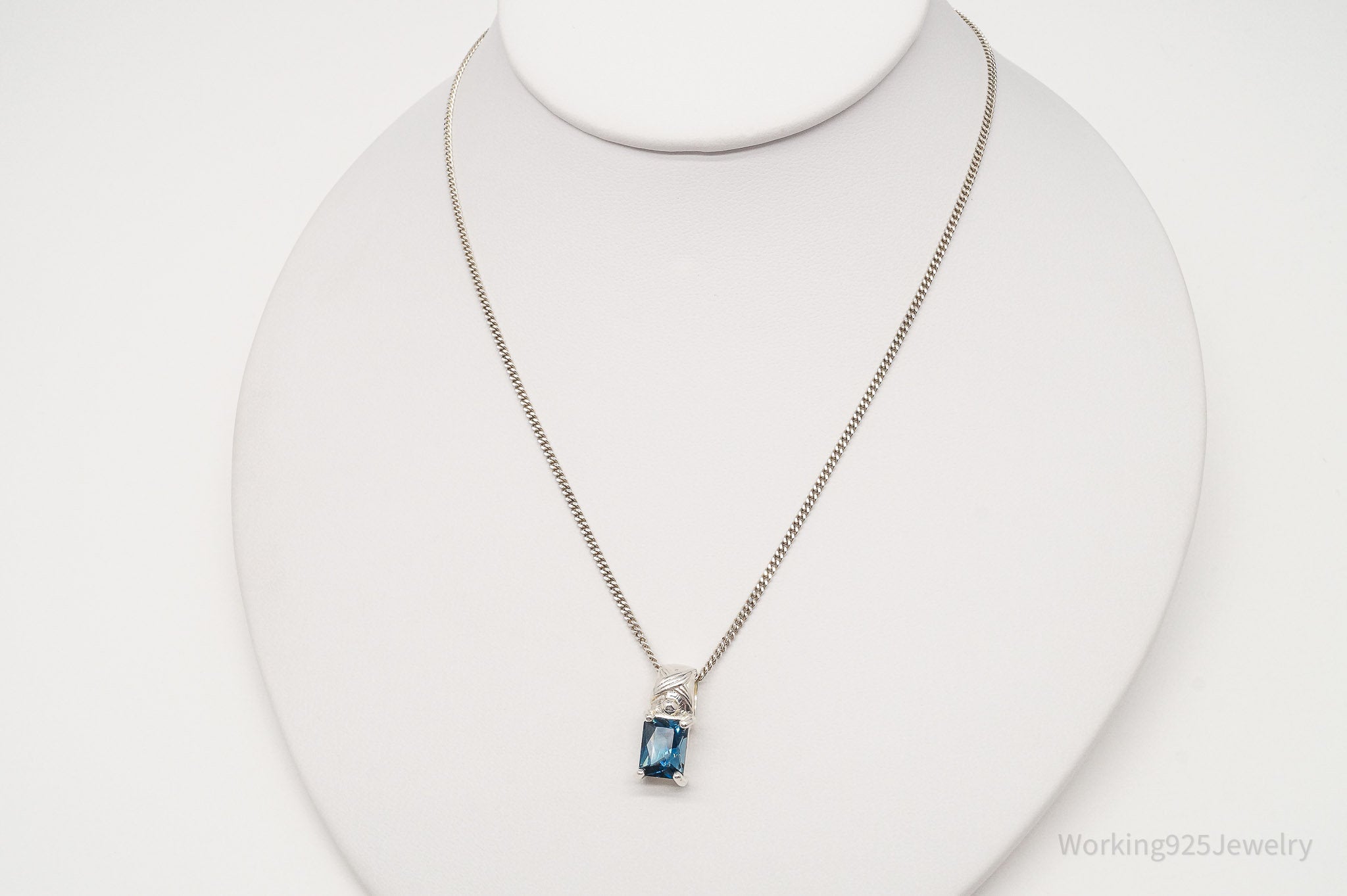 Vintage London Blue Topaz Sterling Silver Necklace 18"