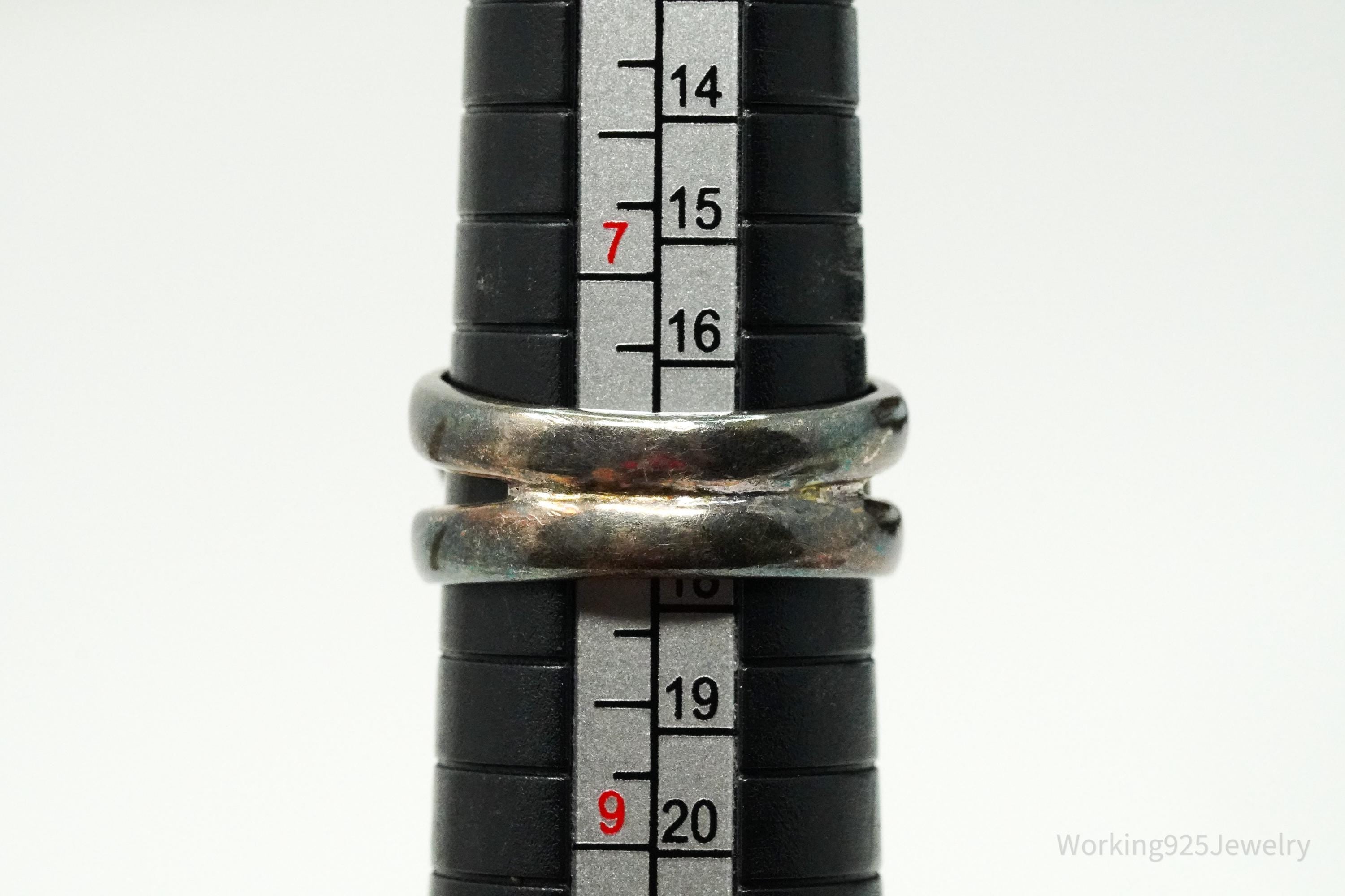 Vintage Black Mother Of Pearl & Smoke Topaz Flower Sterling Silver Ring - Size 8