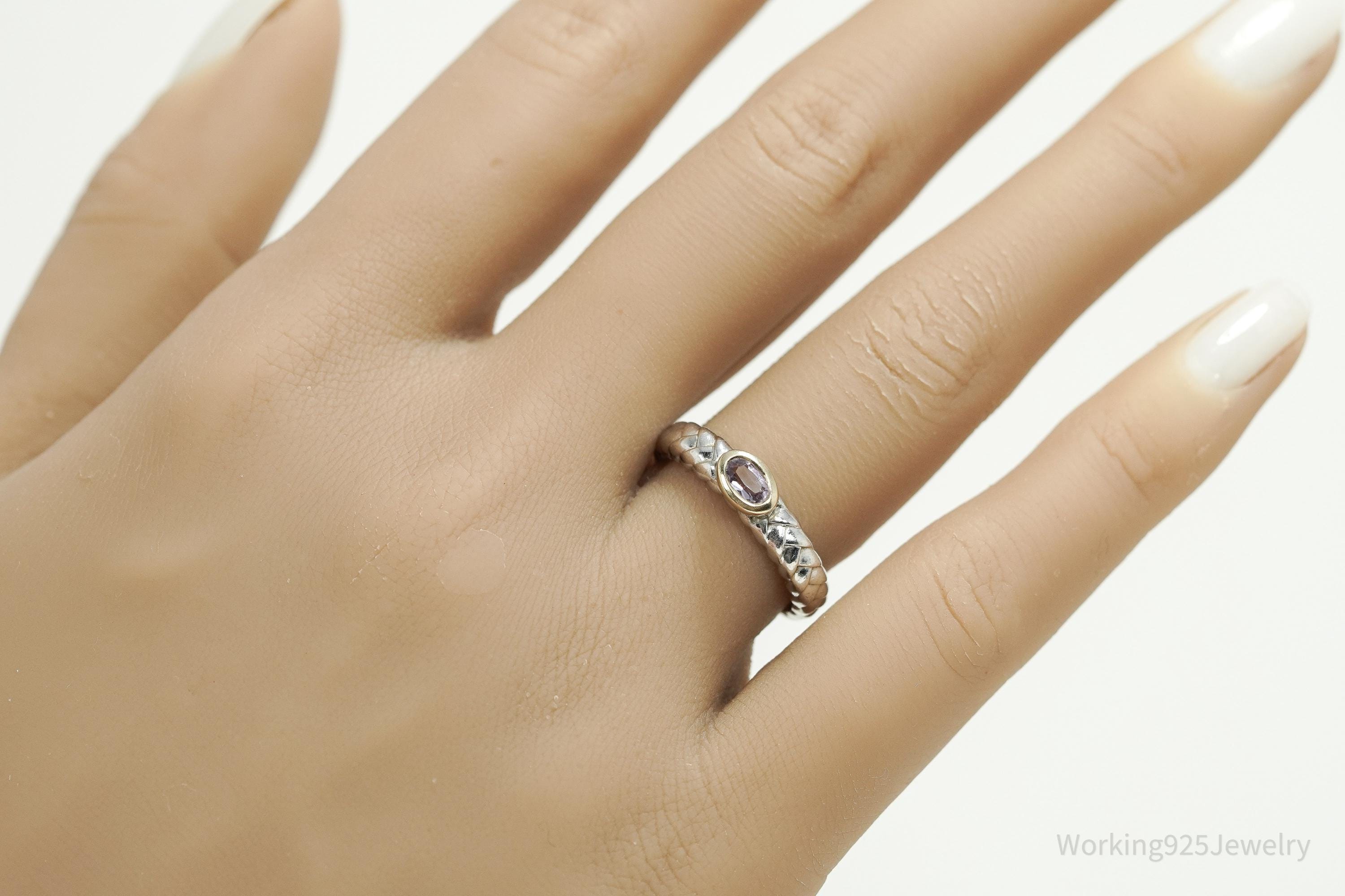 Vintage Alwand Vahan Amethyst 14K Gold & Sterling Silver Ring - Size 7