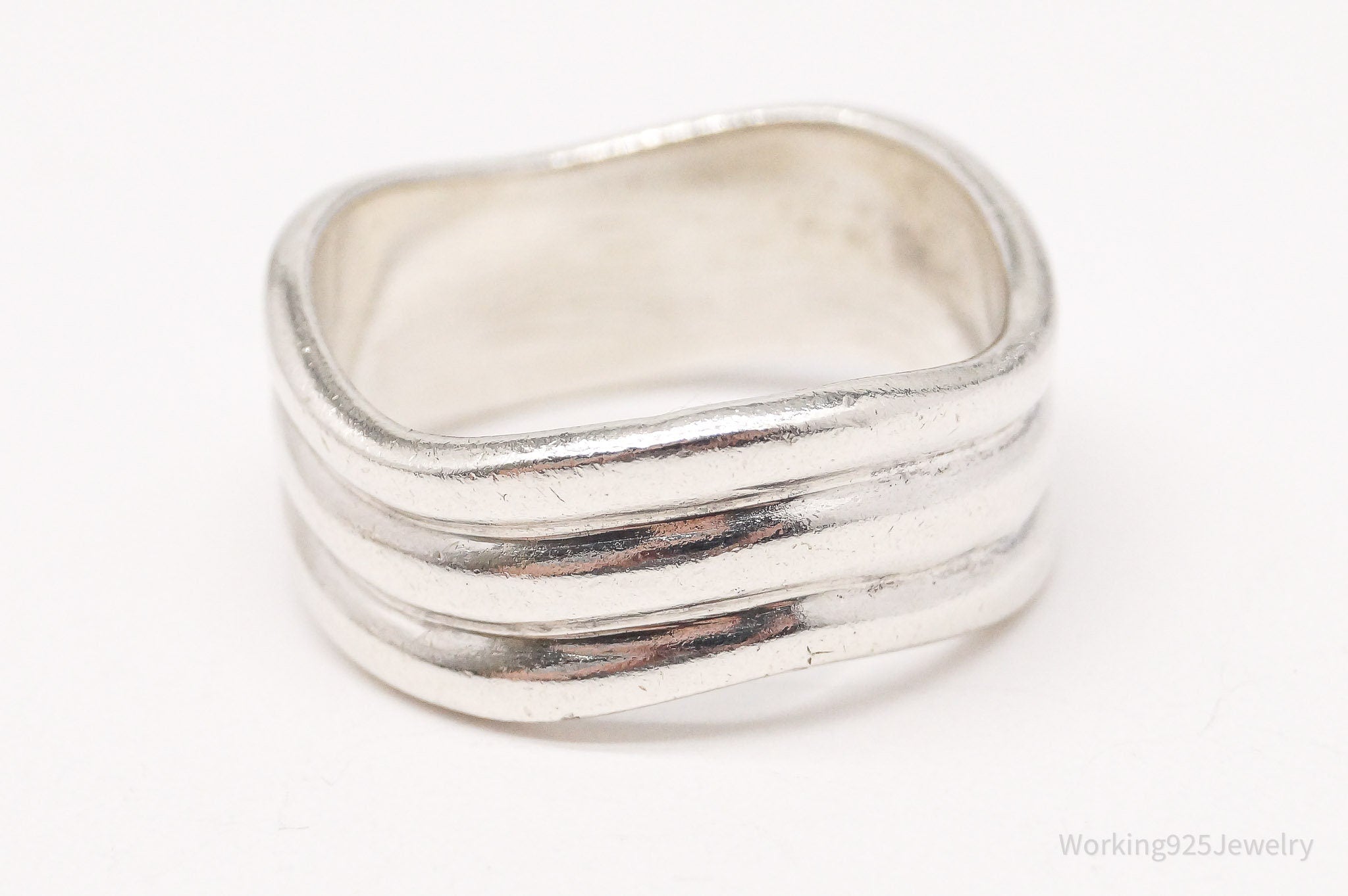 Vintage Modernist Wave Style Sterling Silver Band Ring - Size 6.75