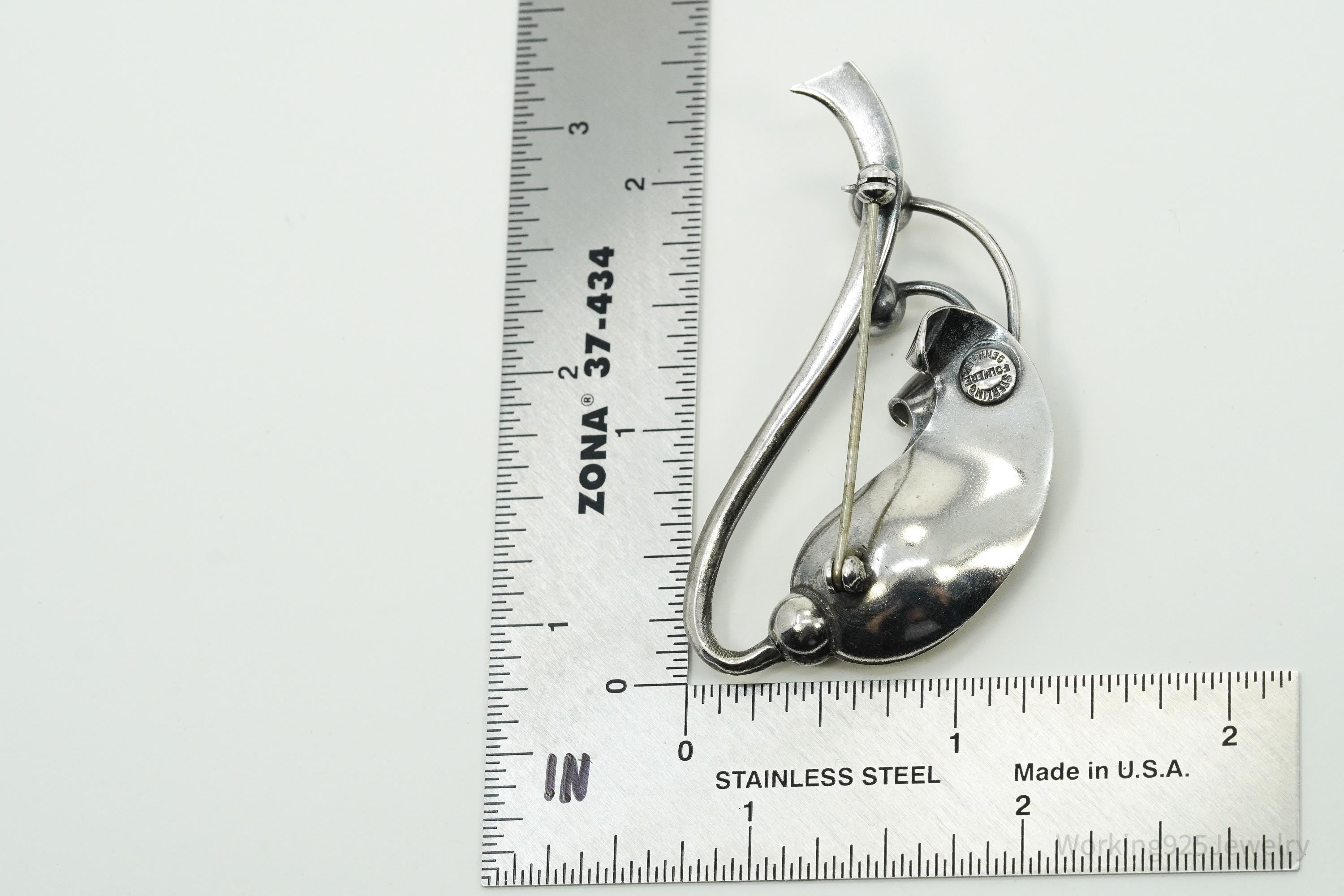 Vintage Denmark Folmere Mid Century Floral Sterling Silver Brooch Pin