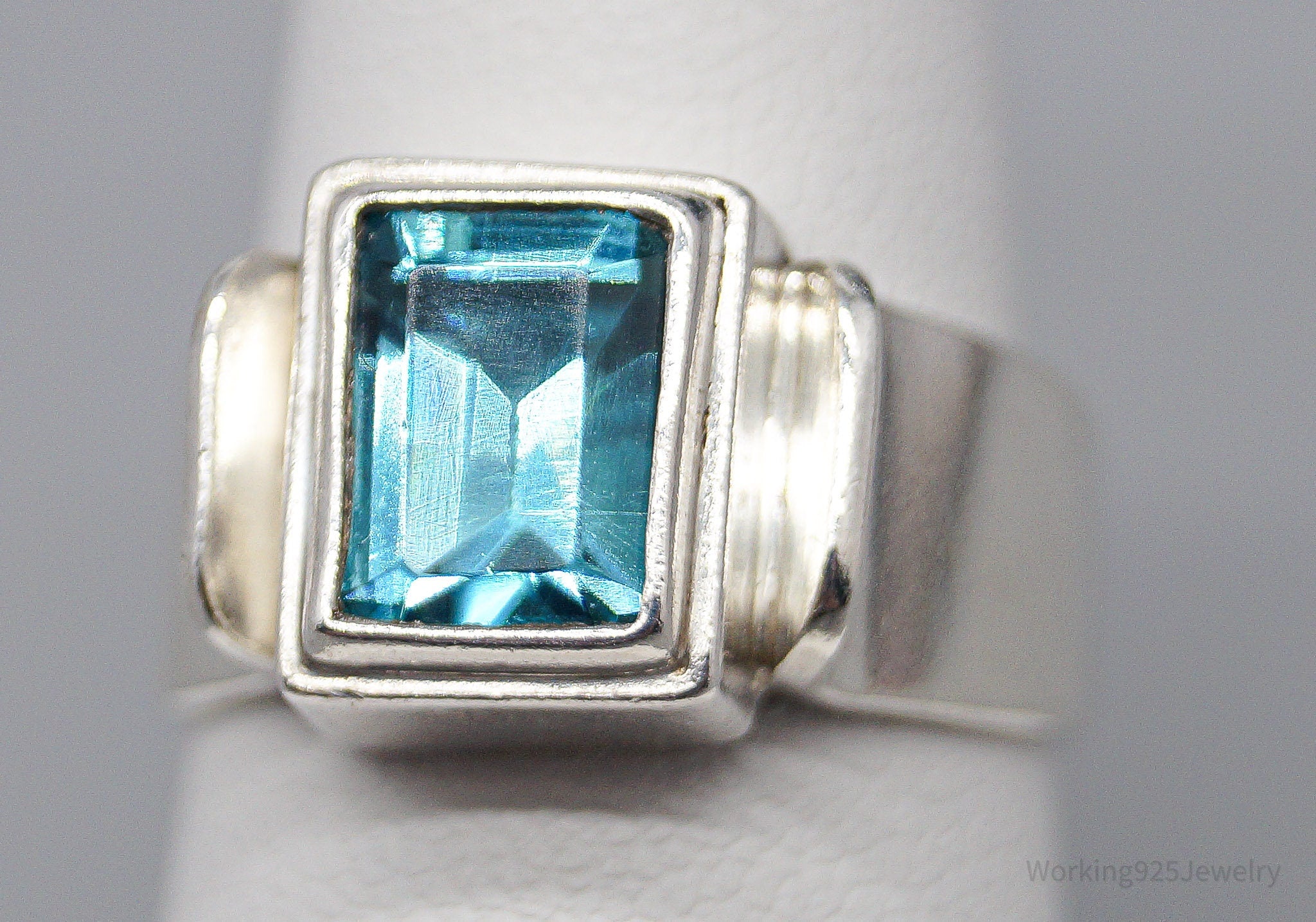 Vintage Blue Topaz Modernist Style Sterling Silver Ring - Size 7
