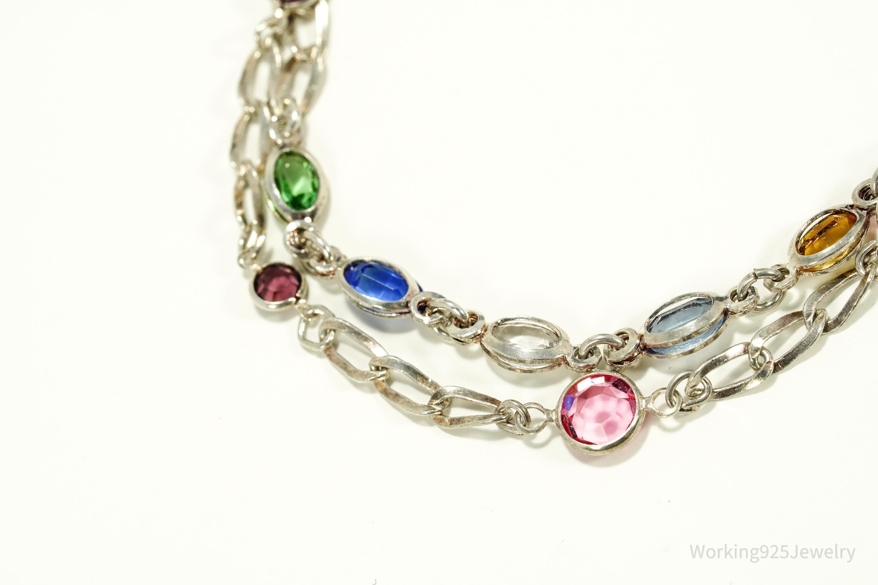 Vintage Avon Rainbow Crystal Sterling Silver Bracelet - 7.5"