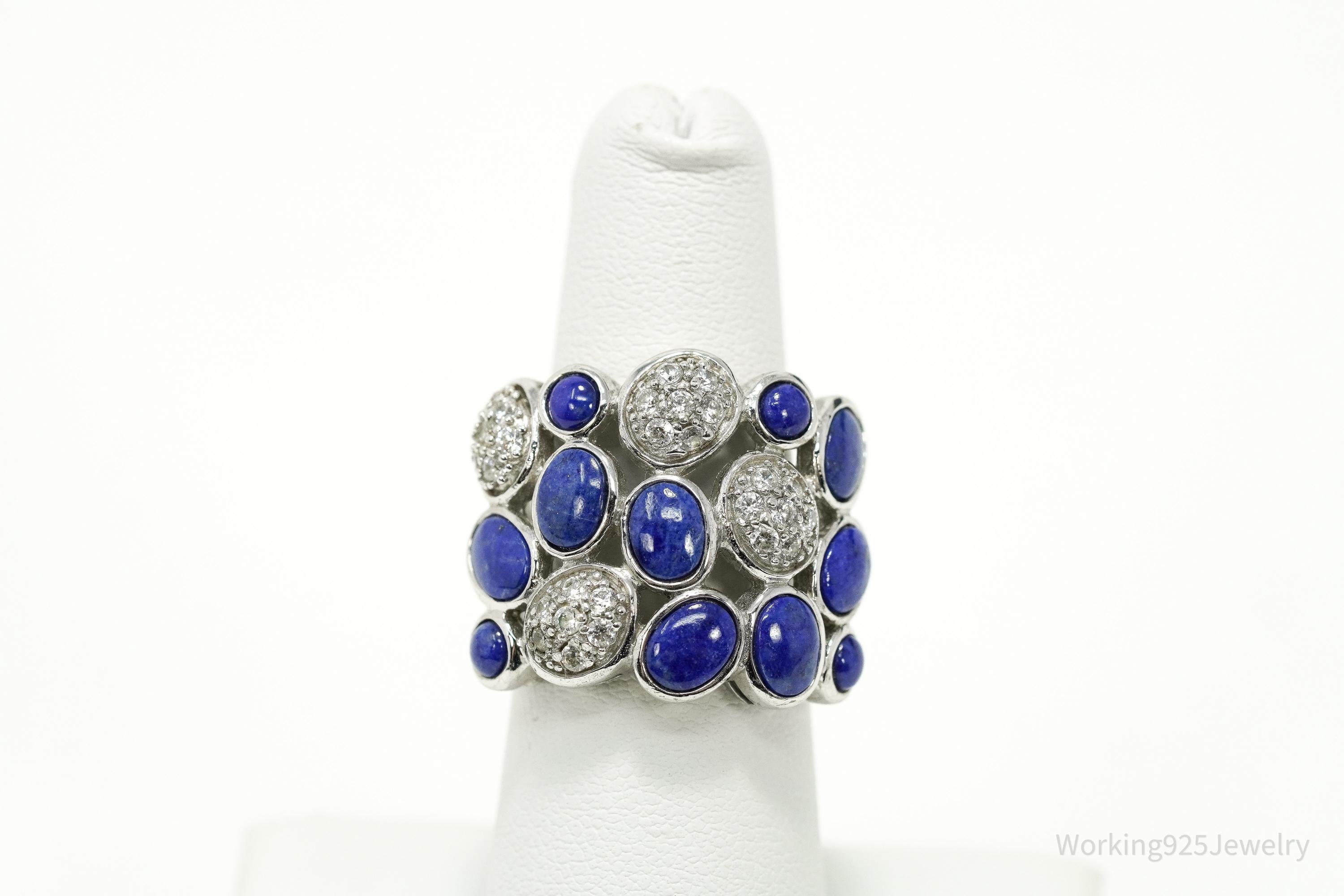 Vintage Joseph Esposito Lapis Lazuli & CZ Sterling Silver Cocktail Ring Sz 6.25