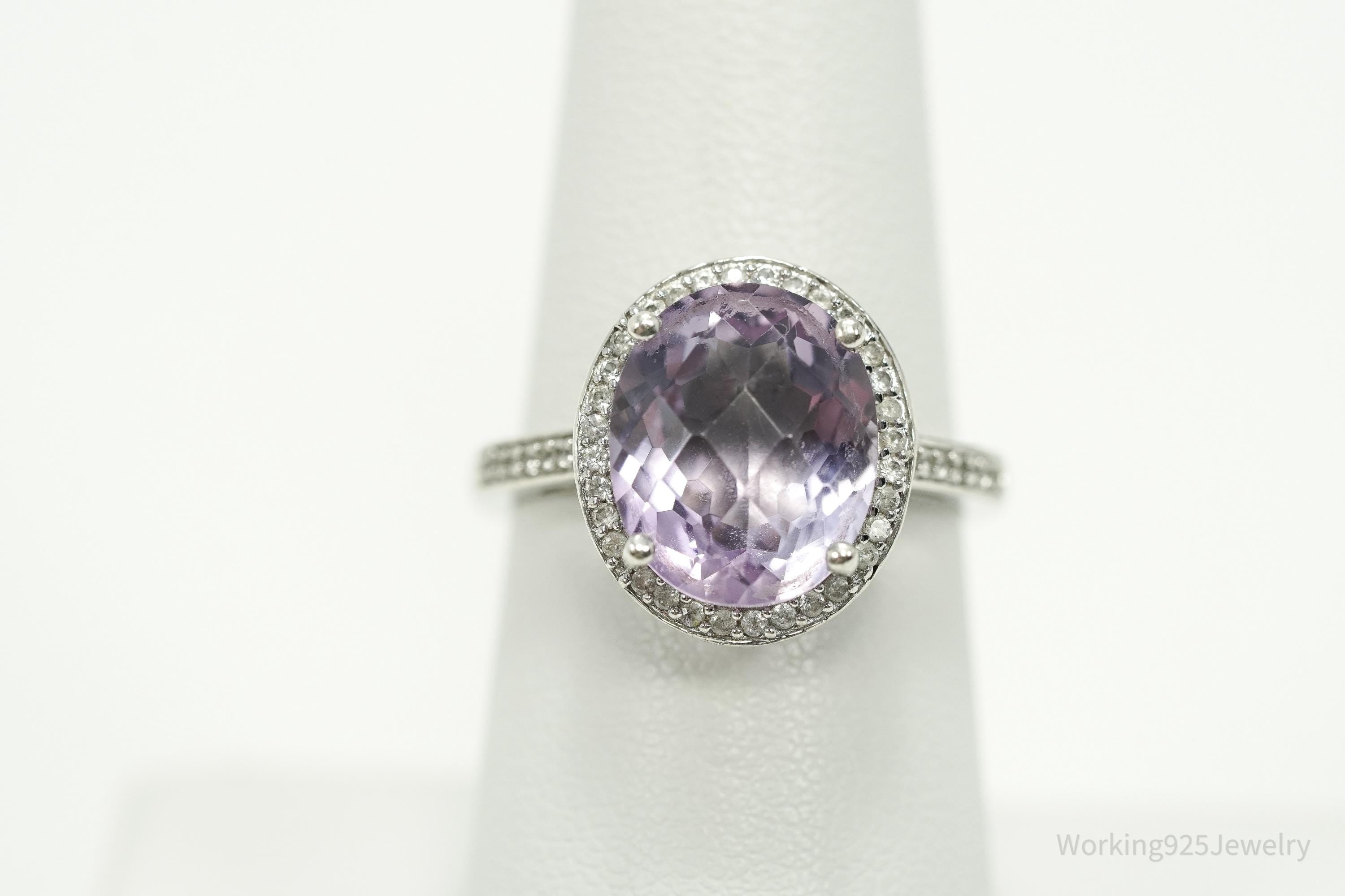 Vintage Amethyst & Cubic Zirconia Sterling Silver Ring - Size 7