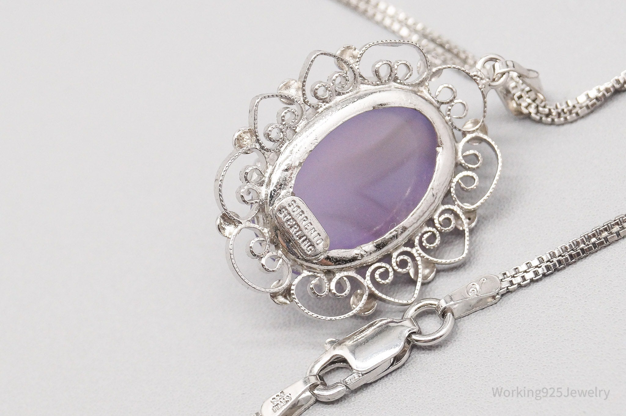 Vintage Designer Sorrento Lavender Chalcedony Sterling Silver Necklace 18"