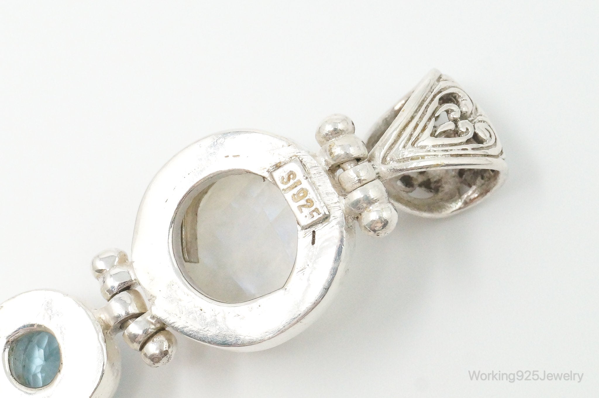 Large Designer SJ Blue Topaz Moonstone Pearl Sterling Necklace Pendant