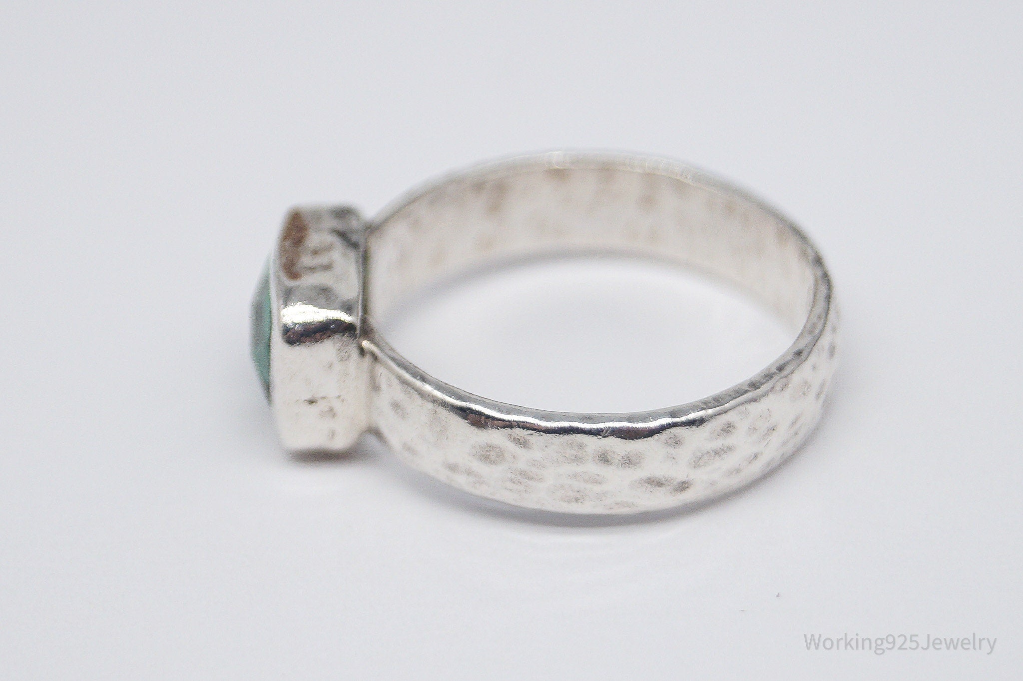 Vintage Green Quartz Sterling Silver Ring - Size 6.75
