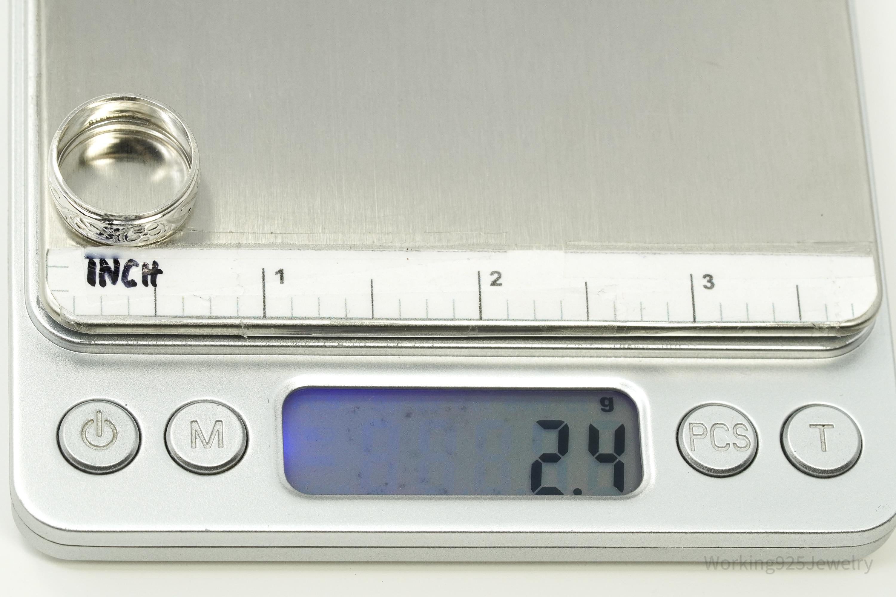 Antique Uncas Mfg. Co. Flowers Sterling Silver Band Ring - Size 5