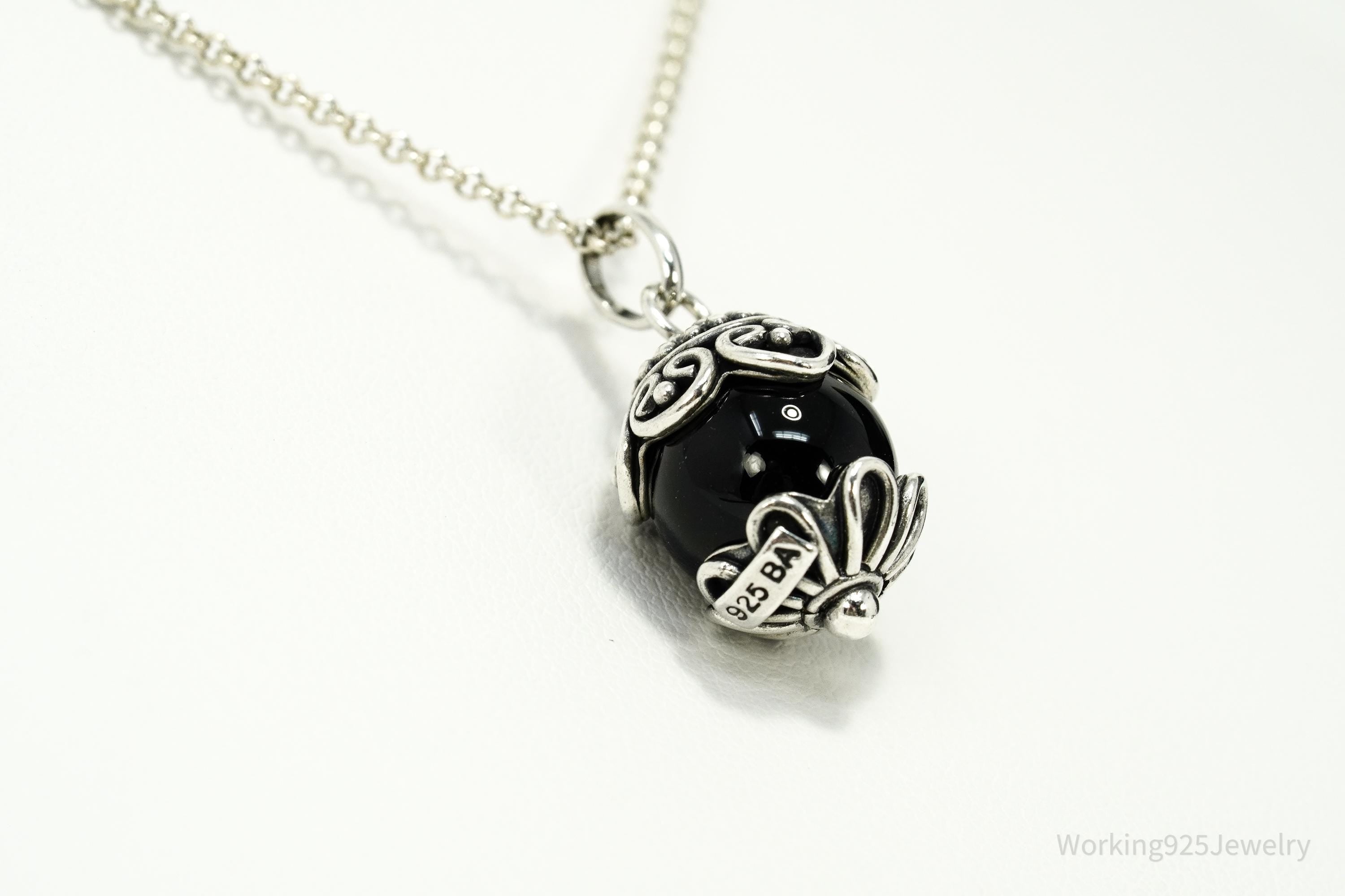 Vintage Designer BA Suarti Black Onyx Sterling Silver Necklace 18"