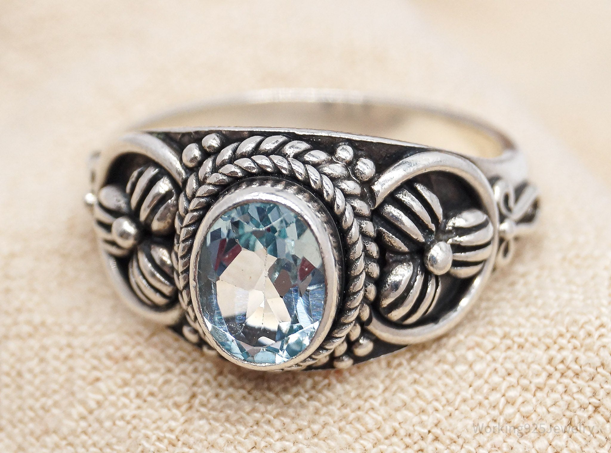 Vintage BA Suarti Blue Topaz Sterling Silver Ring - Size 8