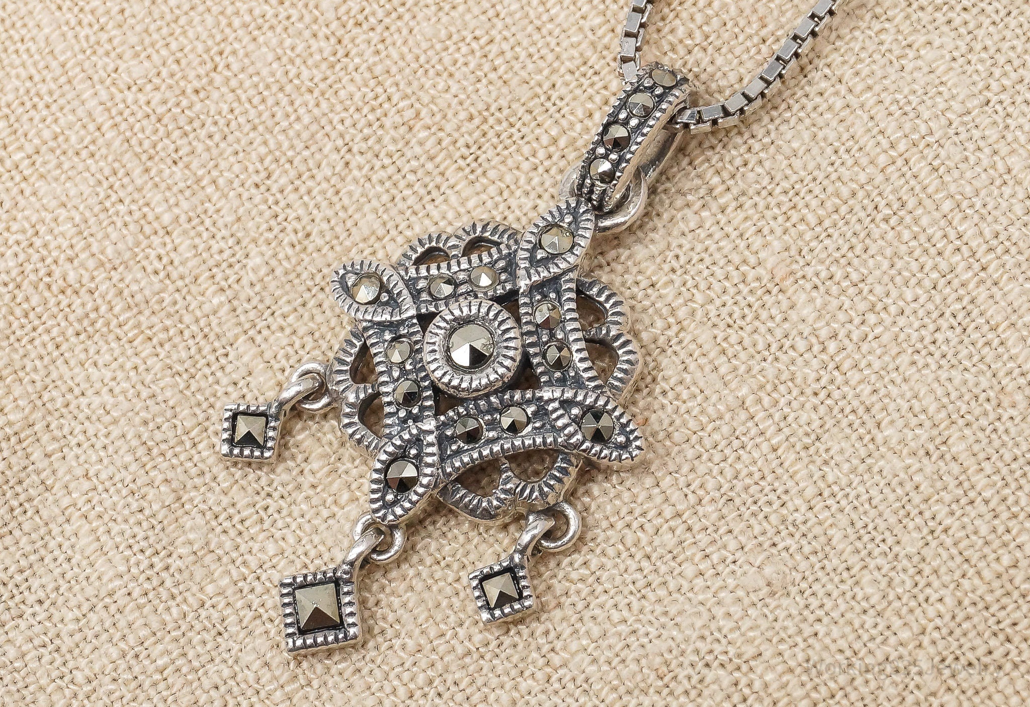 Vintage Designer Judith Jack Marcasite Pendant Sterling Silver Necklace 18"